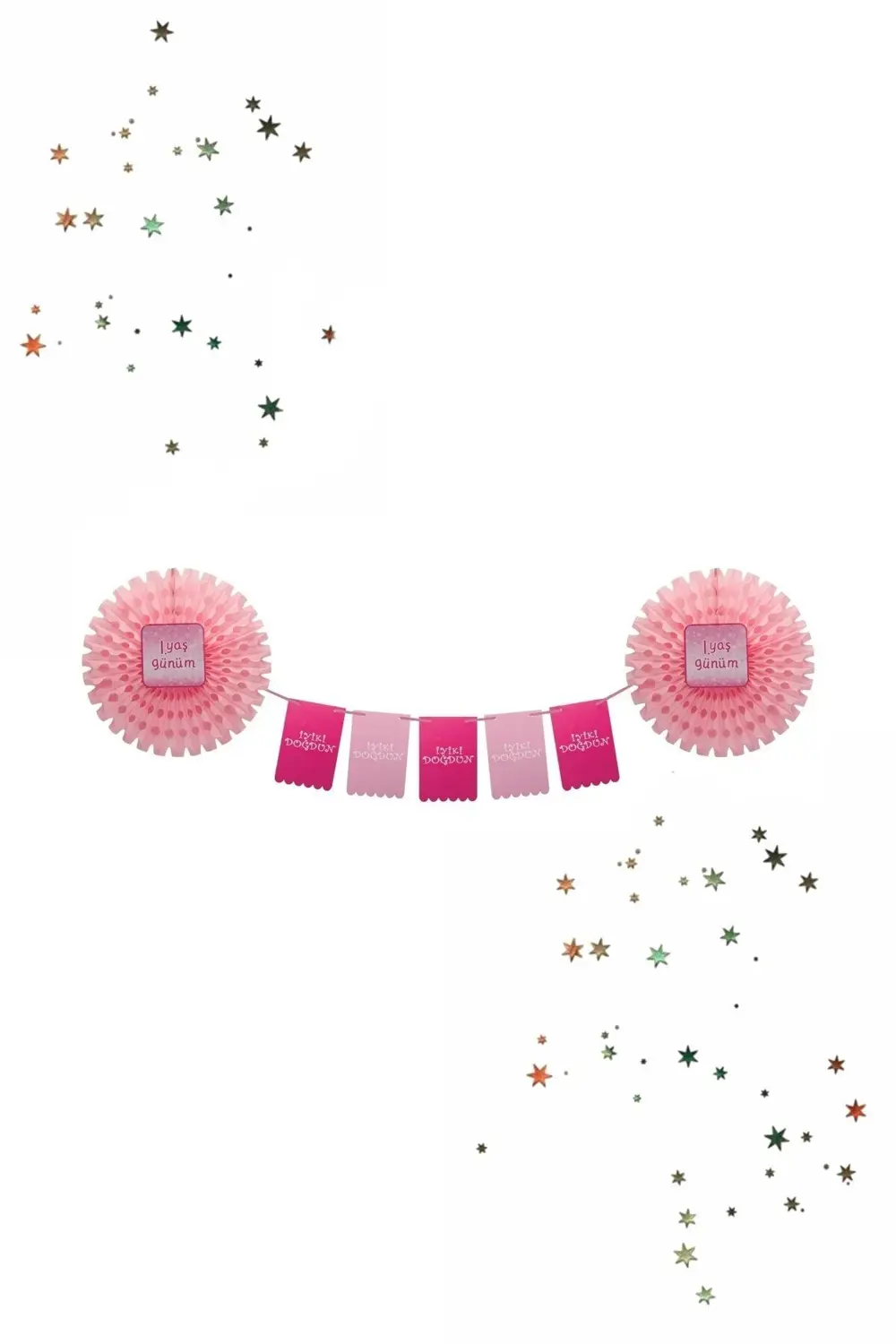 Kikajoy 1. Yaş Günü Yelpaze Süs Seti Pembe