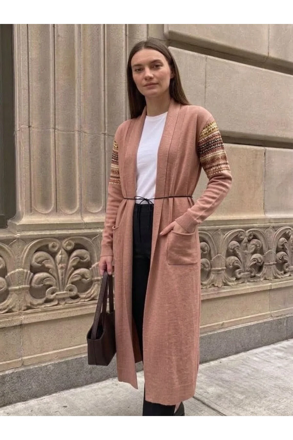 KİLİM DESEN UZUN TRİKO KADIN HIRKA