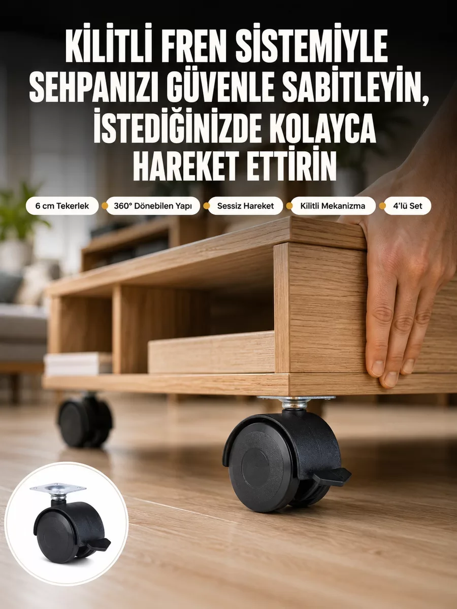 Kilitli Ayak Seti: Sehpa ve Restoran Arabaları İçin 4'lü Taşınabilir Kastik