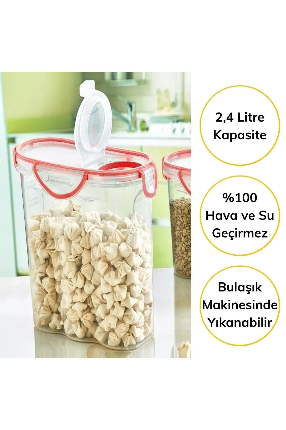 Kilitli Kapaklı Contalı Hava,Su Sıvı Geçirmez 2,4 Litre Erzak Saklama Kabı-SA590 - Görsel 2