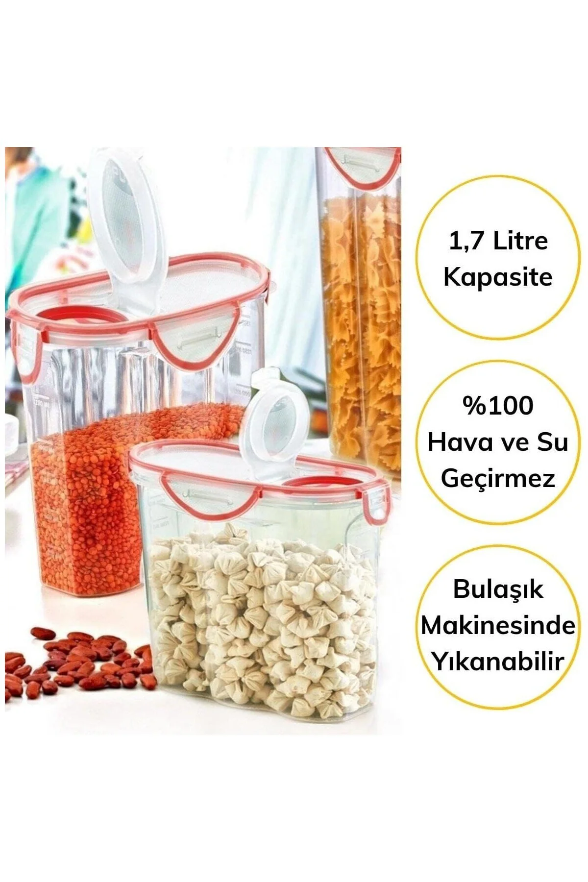 ® Kilitli Kapaklı Contalı Hava,Su Sıvı Geçirmez 1,7 Litre Erzak Saklama Kabı-SA585