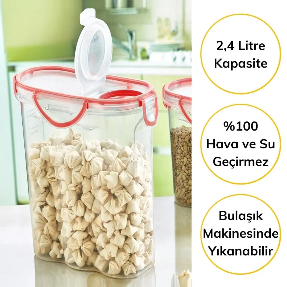 Kilitli Kapaklı Contalı Hava,Su Sıvı Geçirmez 2,4 Litre Erzak Sak