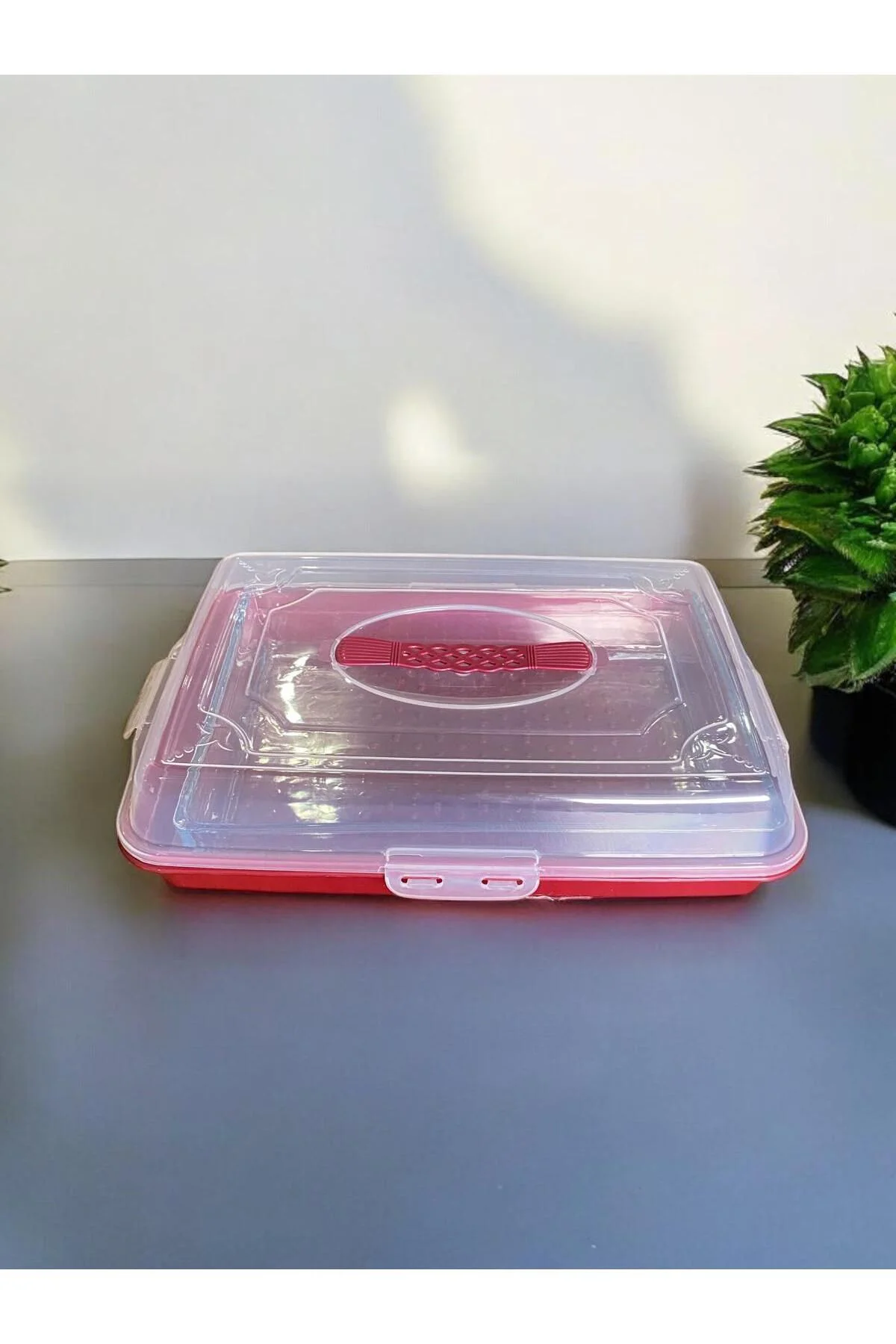 Kilitli Kapaklı Kek Börek Pasta Saklama Taşıma Kabı Borcam - Kek Fanusu Antrasit