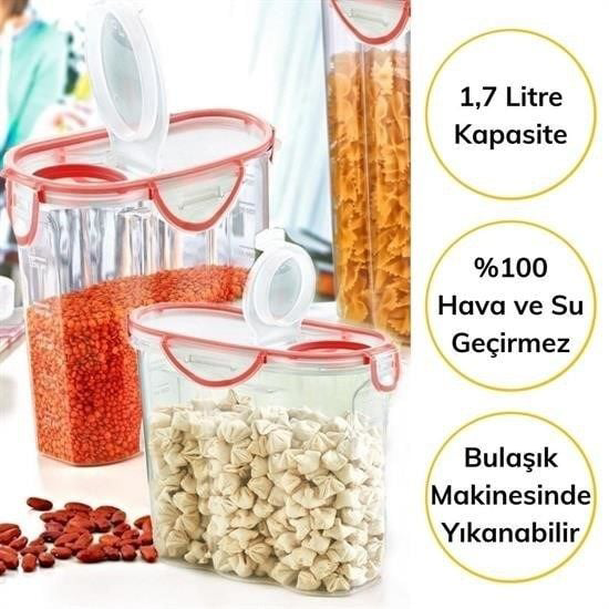 Kilitli Kapaklı Contalı Hava,Su Sıvı Geçirmez 1,7 Litre Erzak Sak