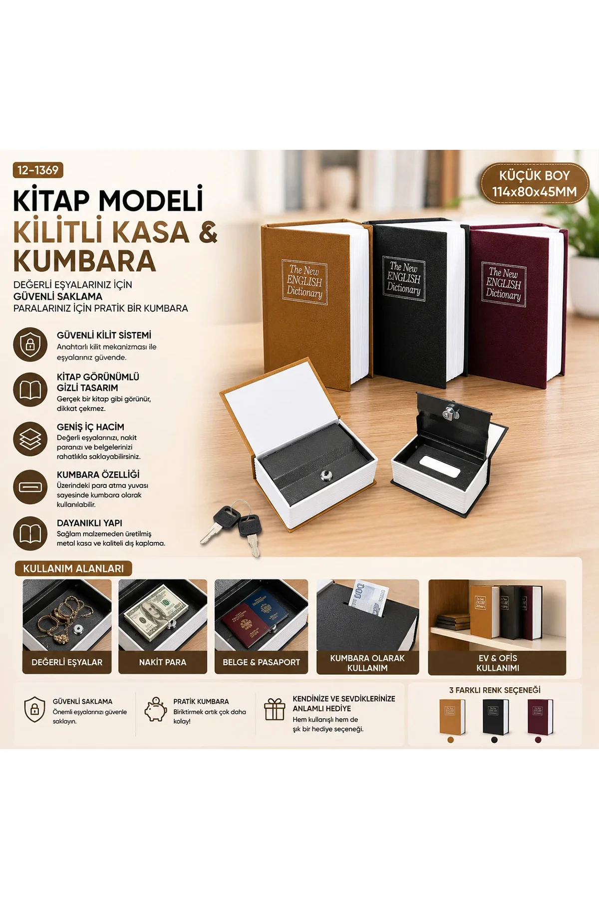 Kilitli Kitap Modeli Kumbara - Küçük 114x80x45 mm Kilitli Kitap Modeli Kumbara - Küçük 114x80x45 mm