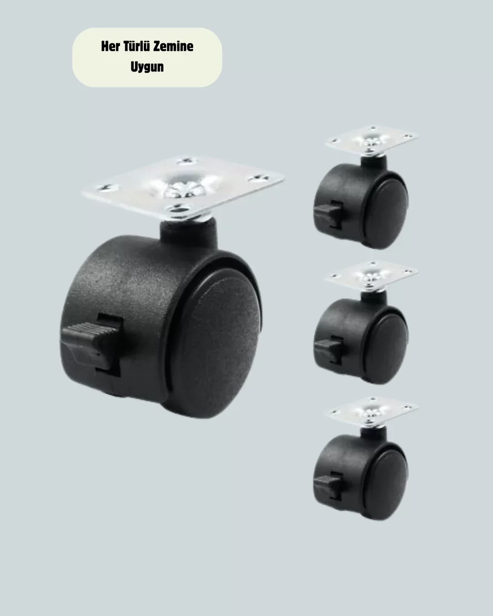 Kilitli Mini Tekerlek Ayak 4 cm 4'lü Set - Mobilya ve Sehpa Koruma