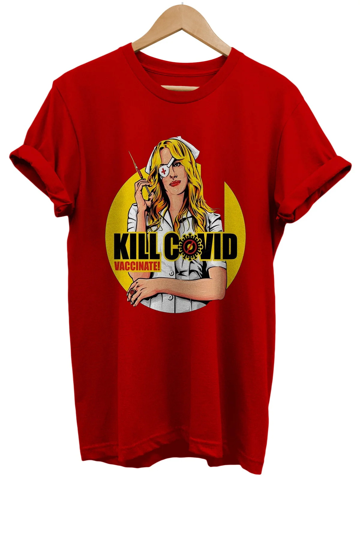 Kıll Bıll Hemşire Kovid Baskılı %100 Pamuk Basic T-shirt Normal Beden Tişört