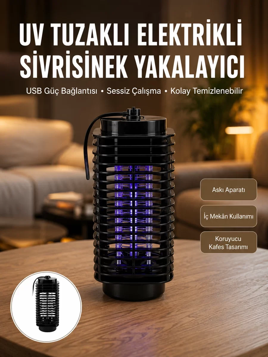 Kimyasal İçermeyen UV Işıklı Sivrisinek Kapanı – Elektrikli Böcek Öldürücü