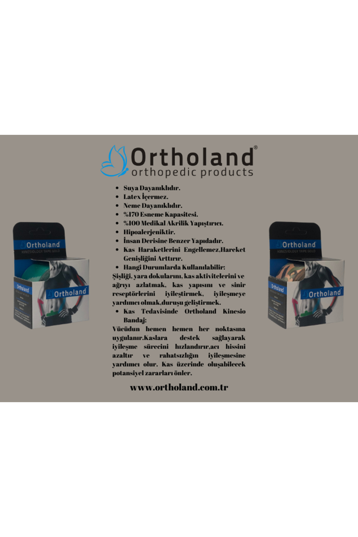 Ortholand Kinezyo Bandı, Spor Kas Ağrı 5Cm*5Mt Koyu Yeşil