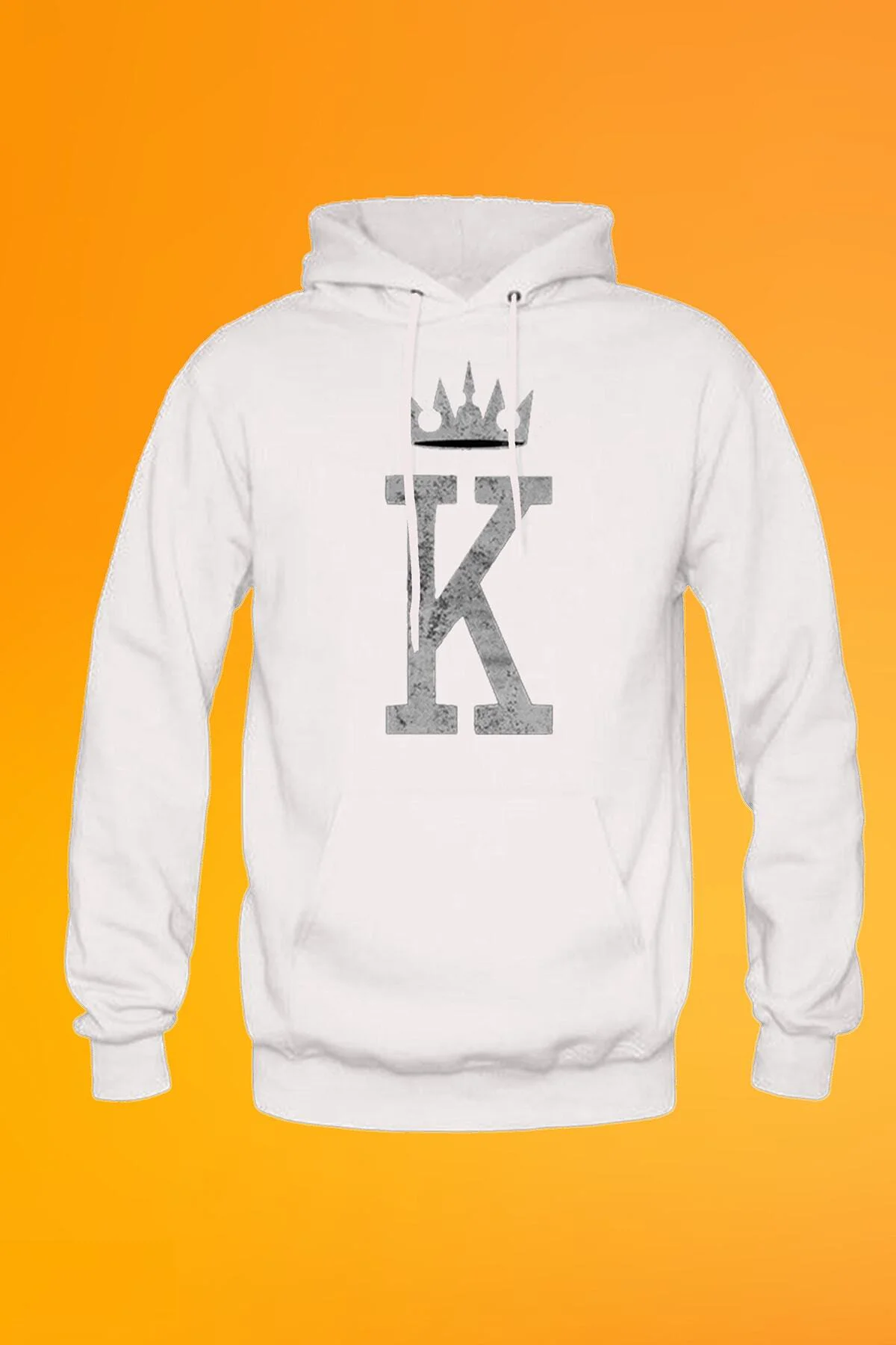 King Baskılı Beyaz Kapşonlu Sweatshirt Hoodie