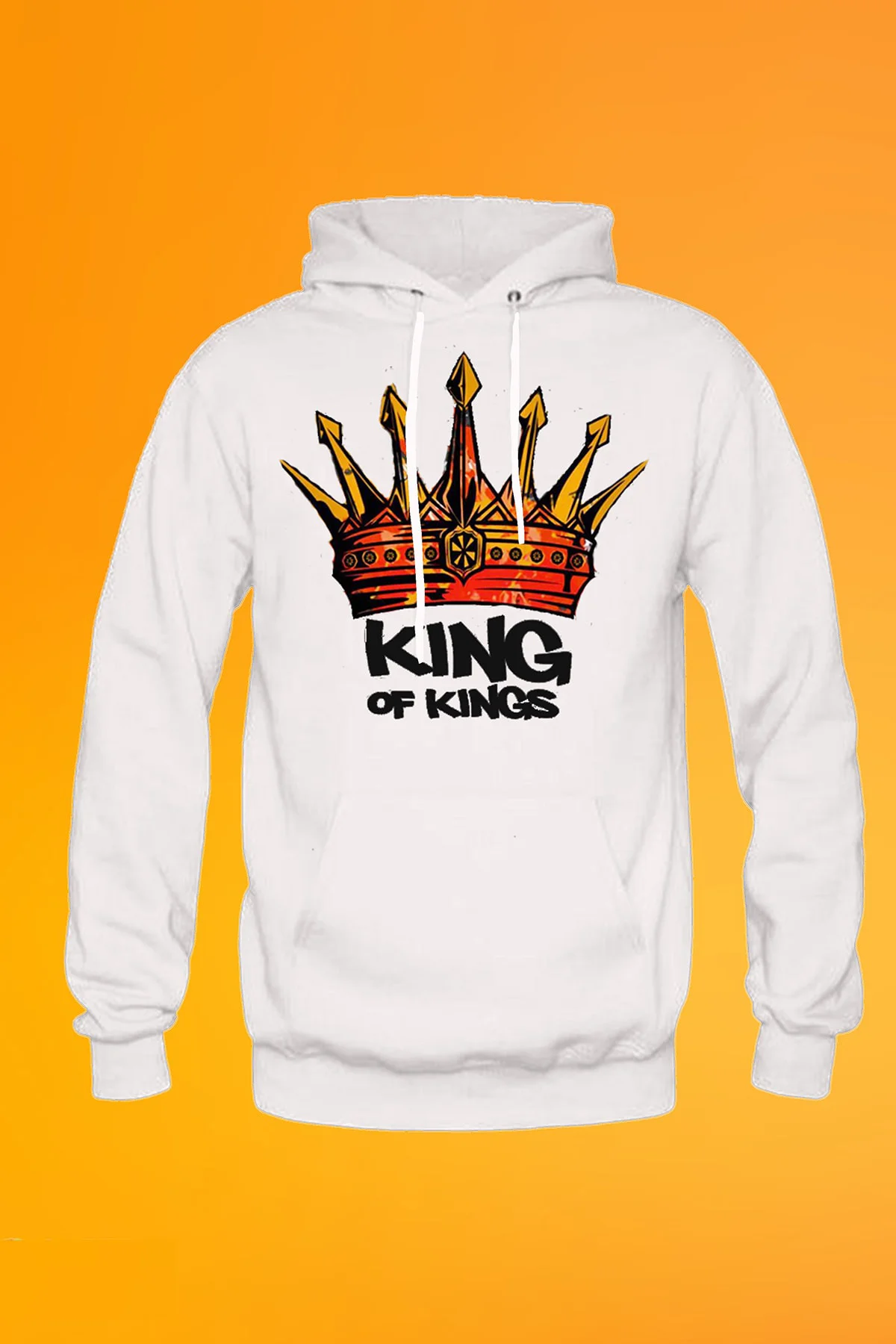 King Baskılı Beyaz Kapşonlu Sweatshirt Hoodie