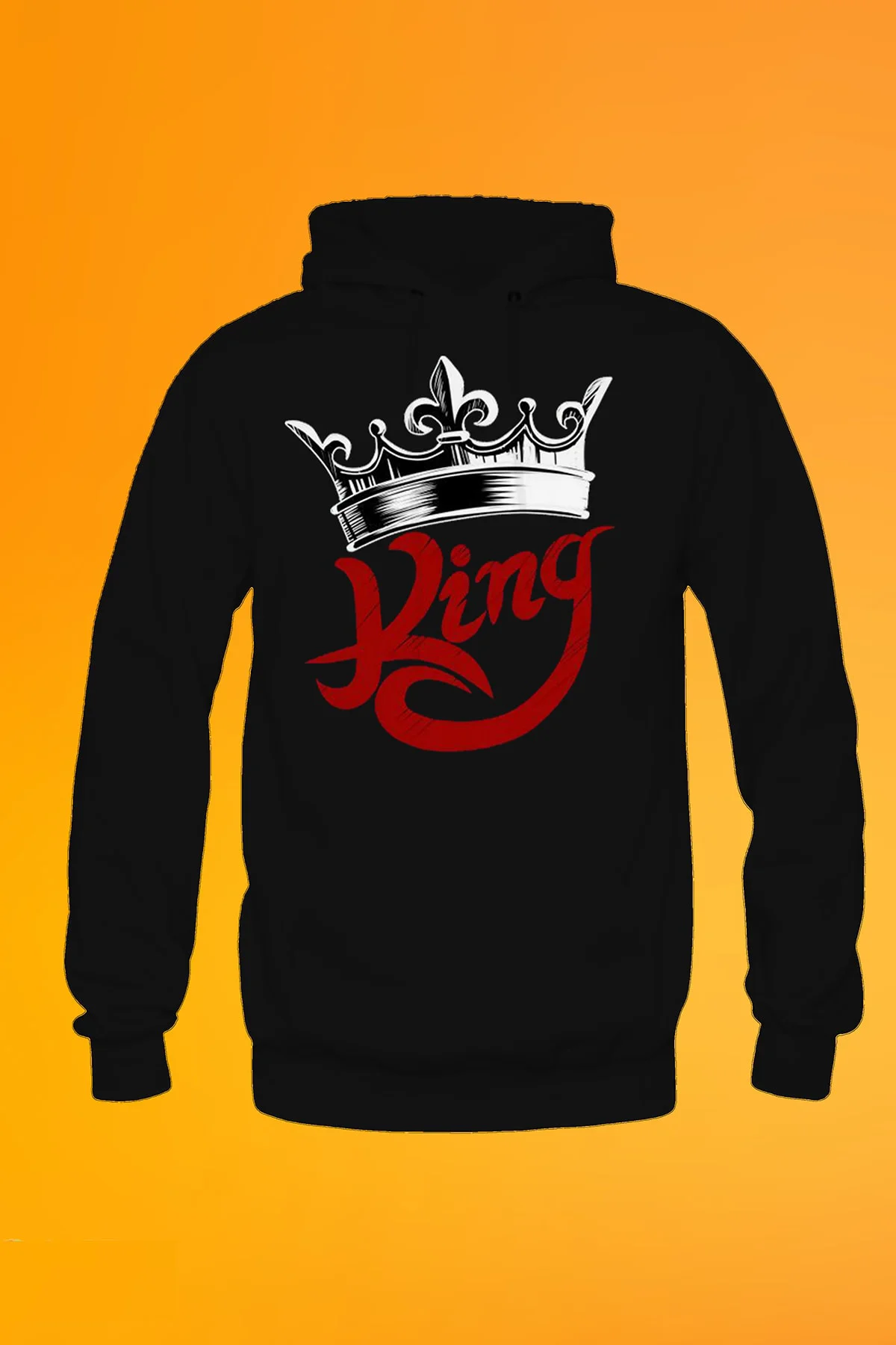 King Baskılı Siyah Kapşonlu Sweatshirt Hoodie