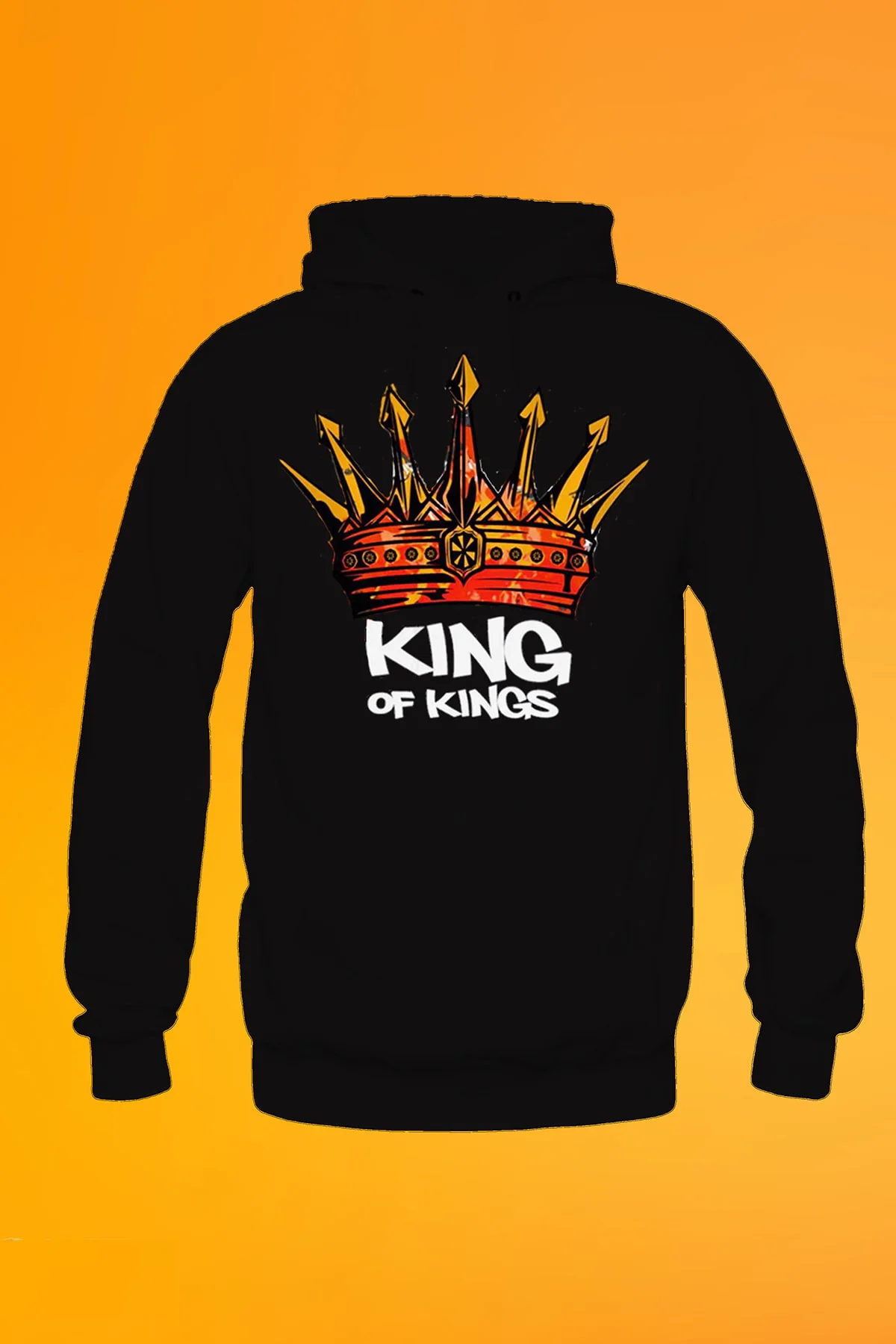 King Baskılı Siyah Kapşonlu Sweatshirt Hoodie
