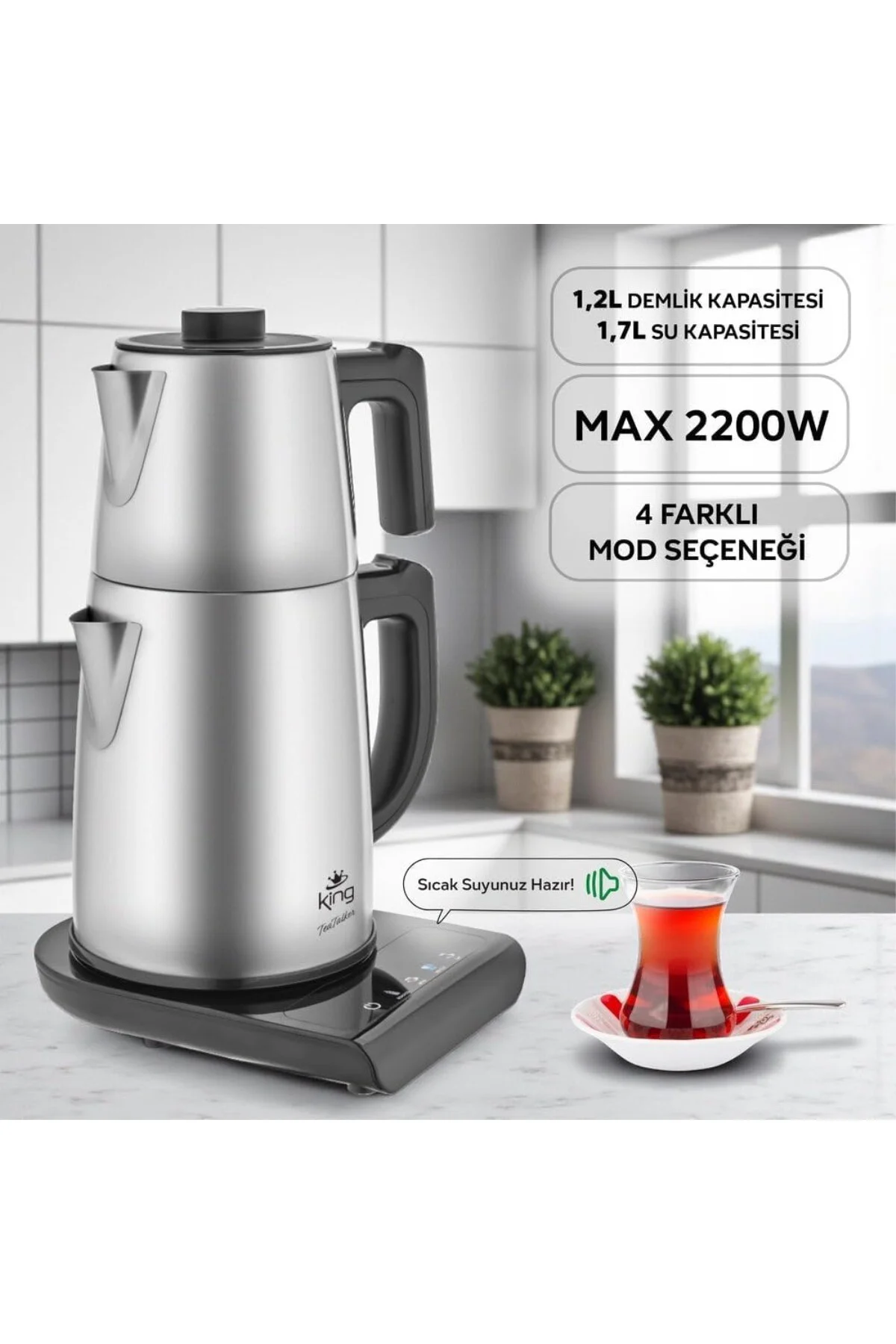King KCM388 Teatalker Konuşan Çay Makinesi | Dokunmatik Ekranlı, 