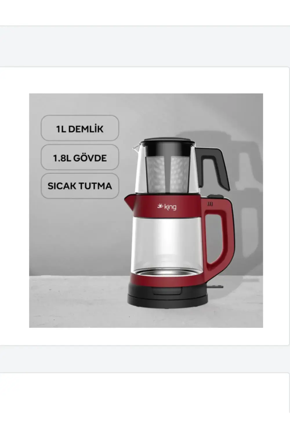 KİNG TEA PRO KCM330 CAM ÇAY MAKİNESİ KIRMIZI