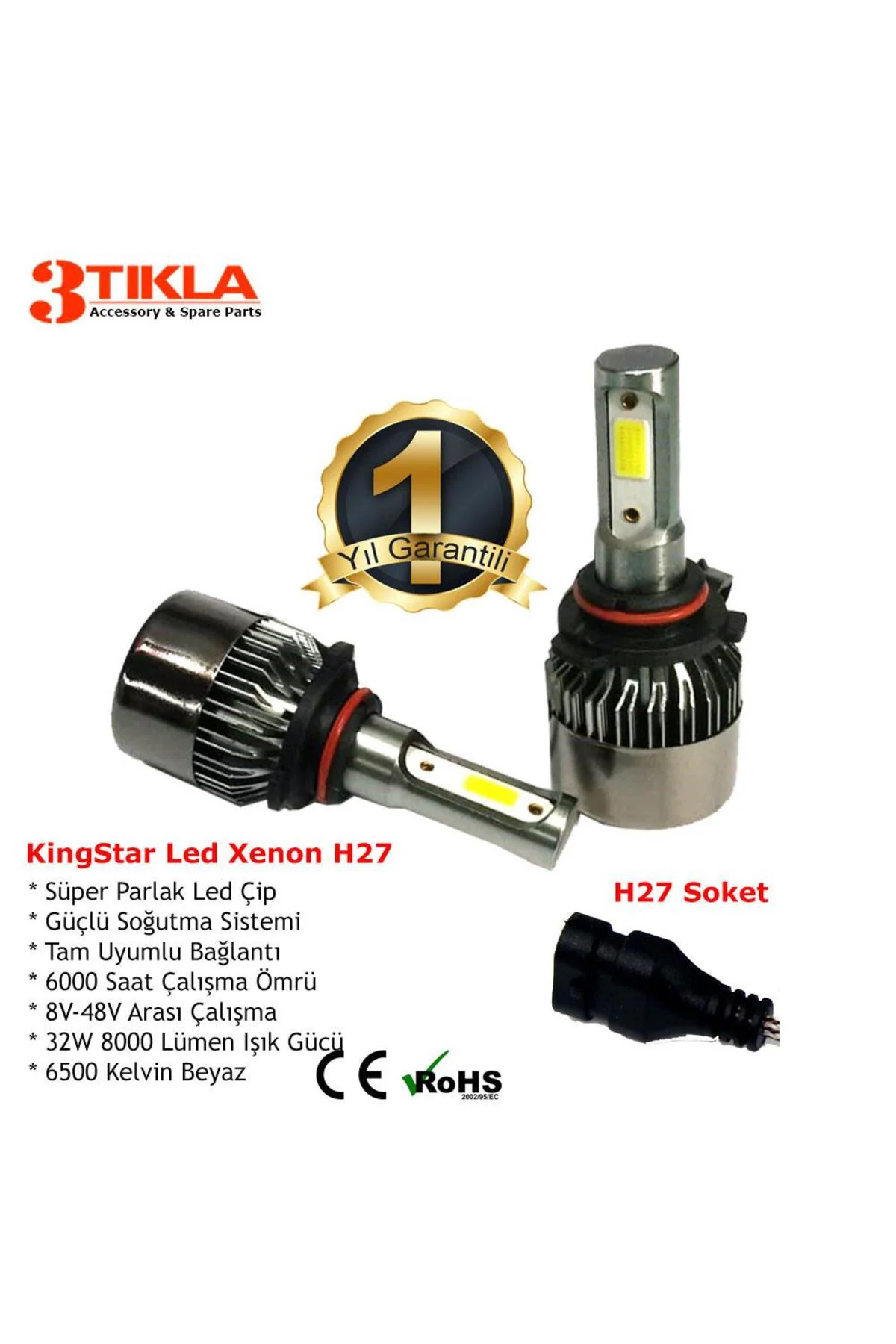 KingStar H27 Beyaz Led Xenon Şimşek Etkili Far Ampül 8000 Lümen KingStar H27 Beyaz Led Xenon Şimşek Etkili Far Ampül 8000 Lümen