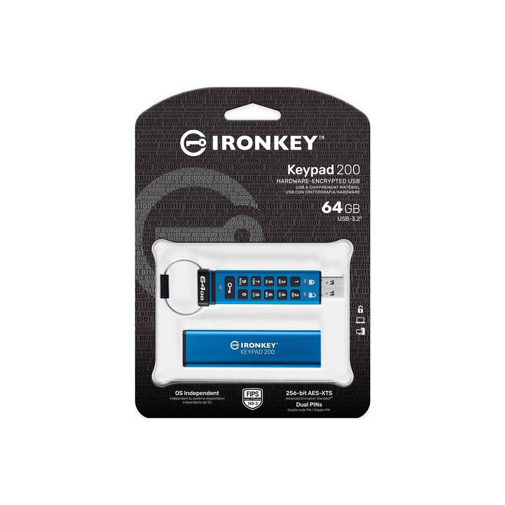 Kingston IKKP200-64GB 64GB IronKey Keypad 200, FIPS 140-3 Lvl 3 (