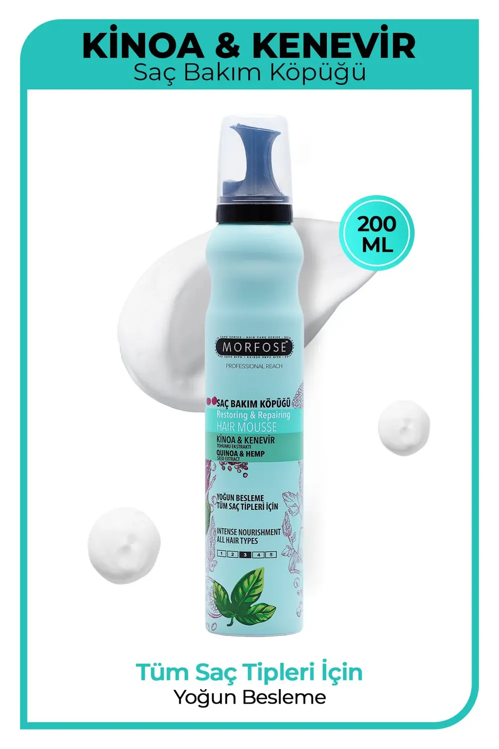 Kinoa Saç Köpüğü 200 ml - Yoğun Besleme- Tüm Saç Tipleri