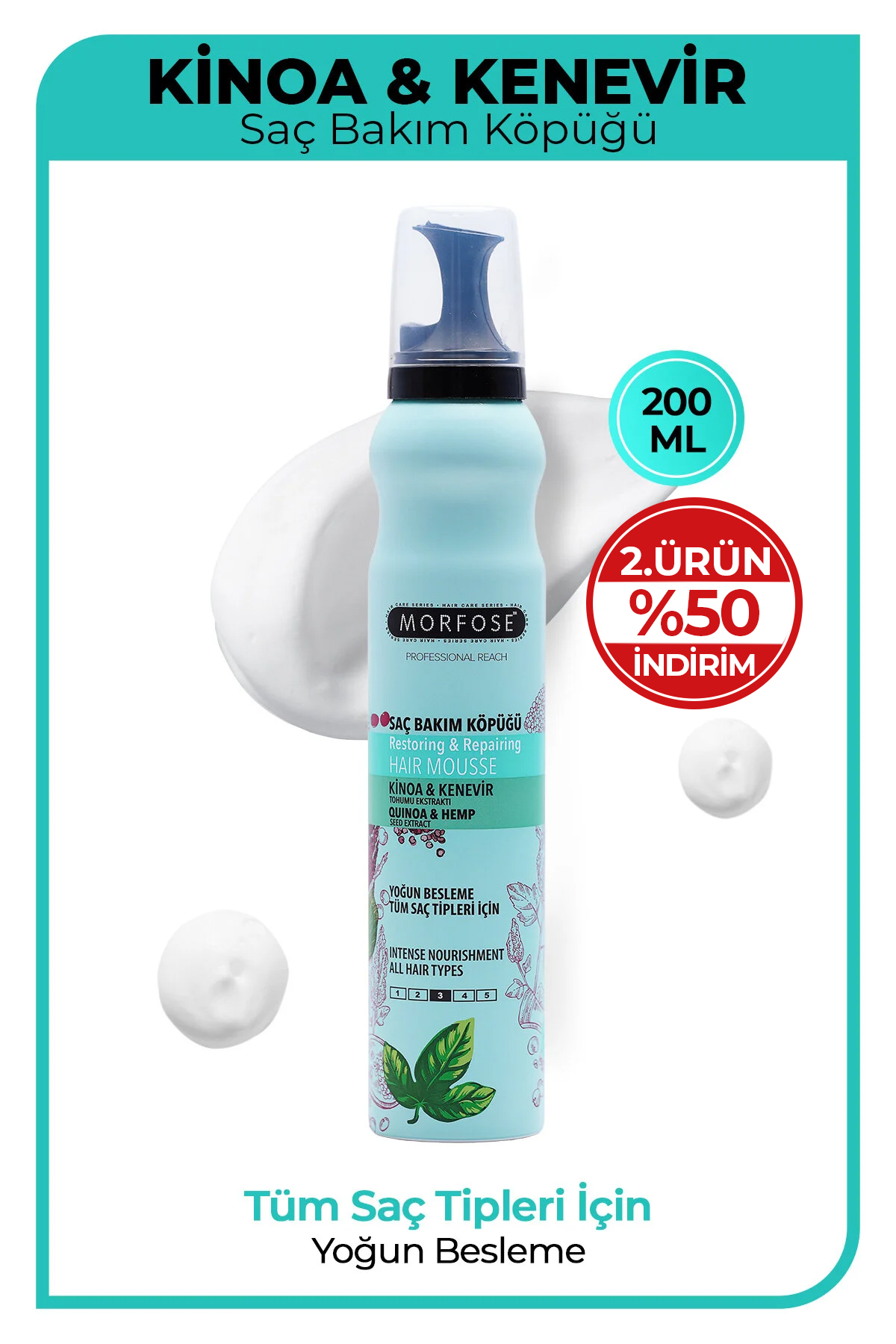 Kinoa Saç Köpüğü 200 ml - Yoğun Besleme- Tüm Saç Tipleri
