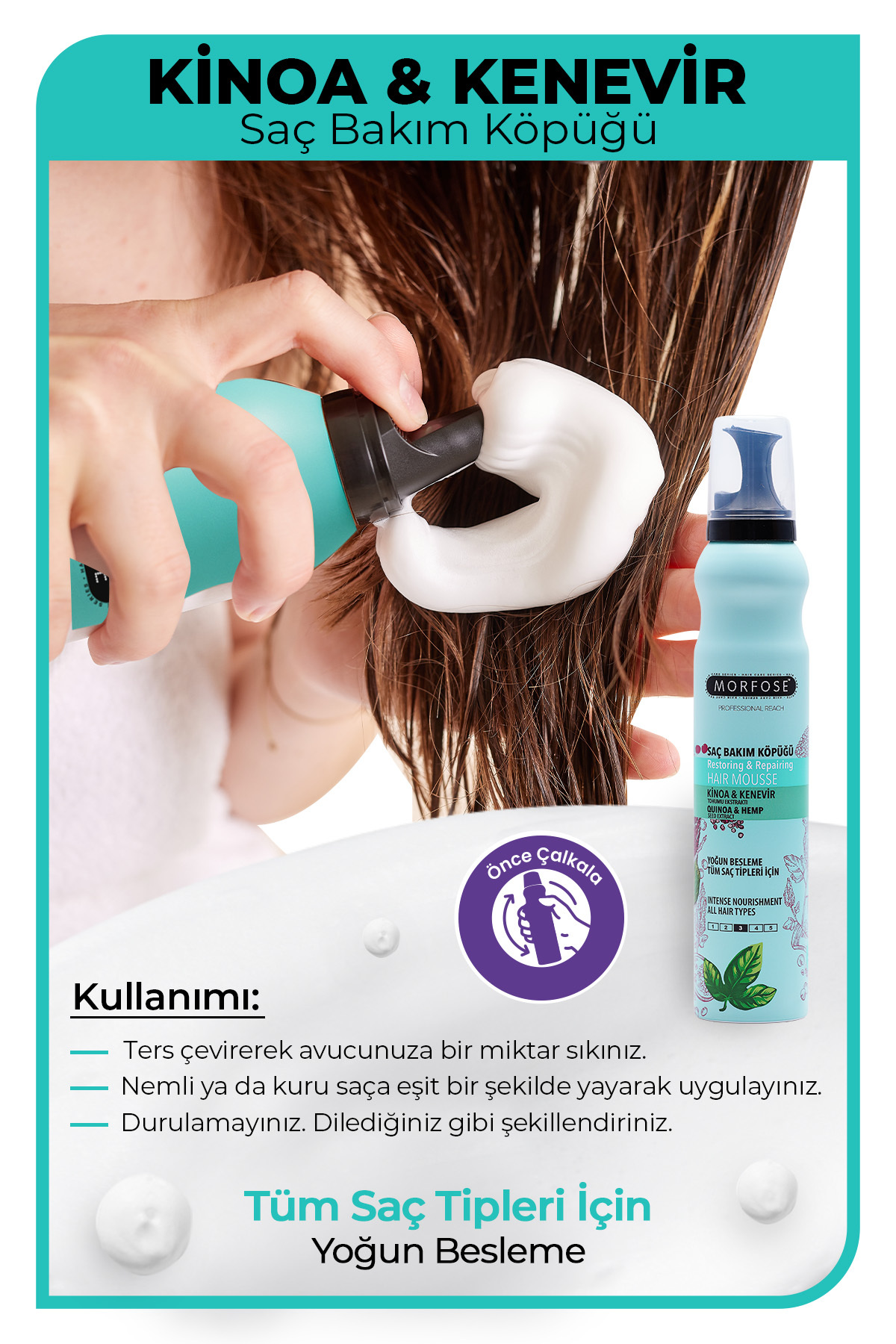 Kinoa Saç Köpüğü 200 ml - Yoğun Besleme- Tüm Saç Tipleri