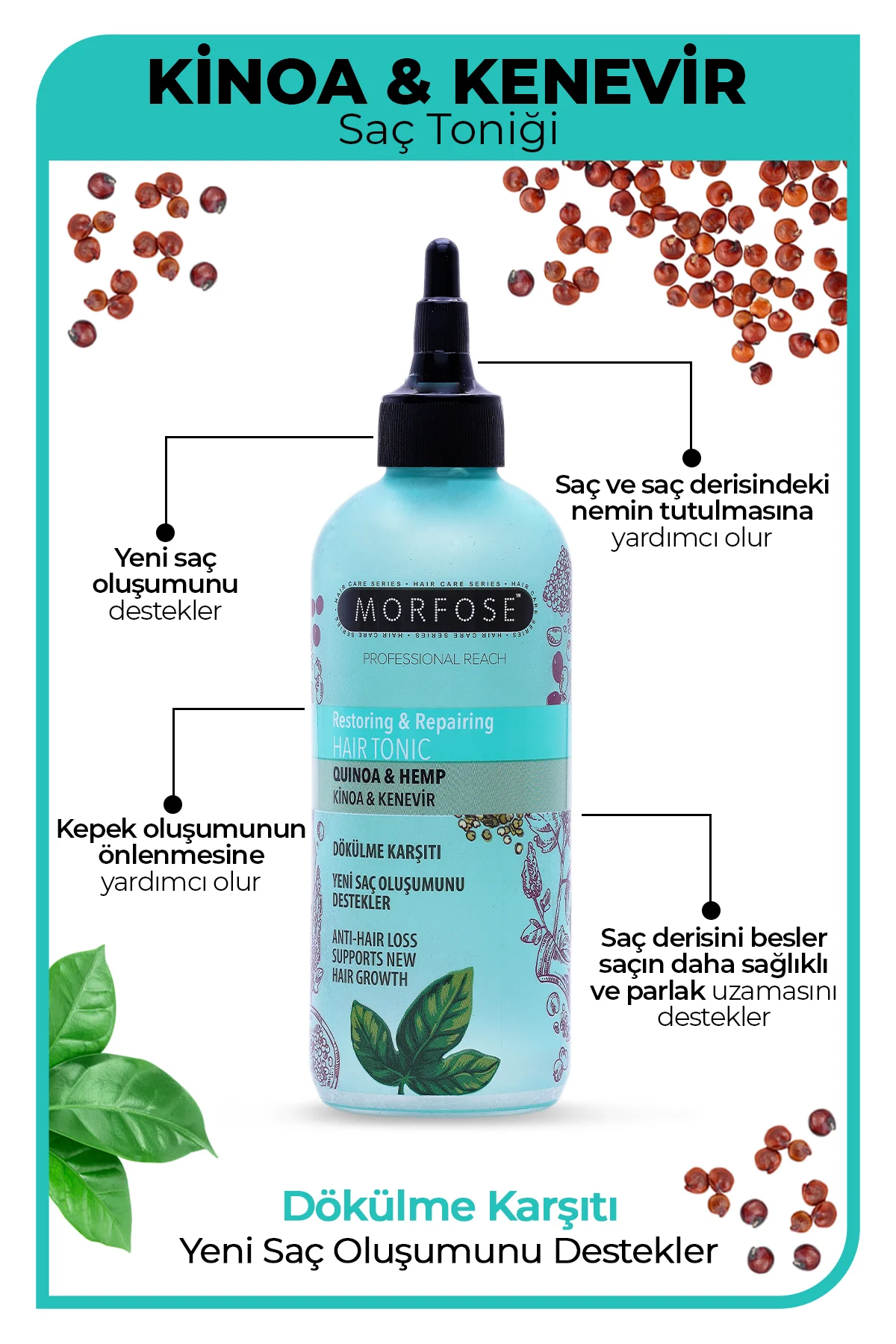 Kinoa ve Kenevir İçeren Dökülme Karşıtı Saç Toniği 300 ml