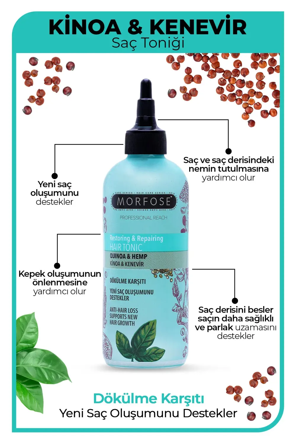 Kinoa ve Kenevir İçeren Dökülme Karşıtı Saç Toniği 300 ml