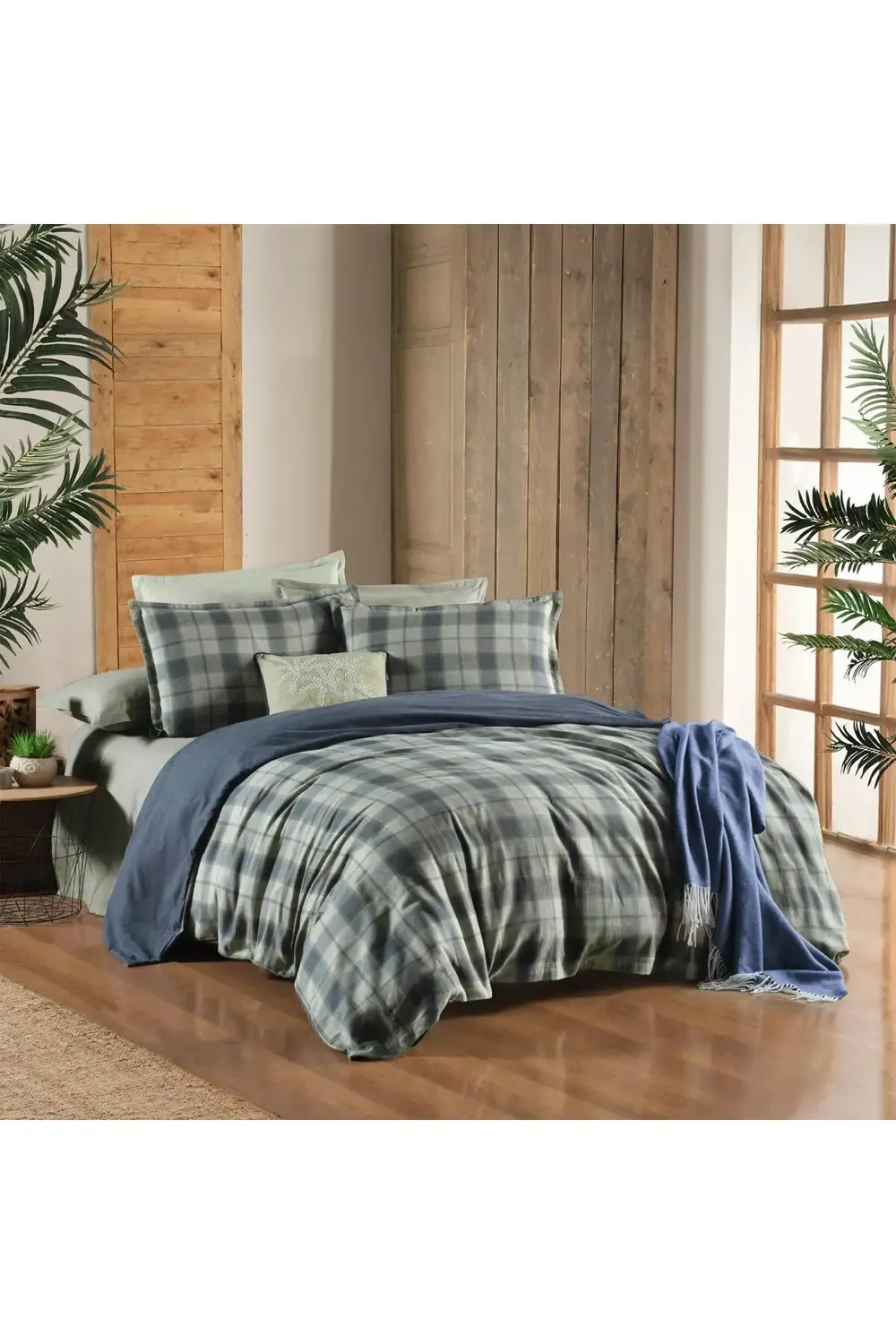 Sarev Kinross Flanel Prime Collection Çift Kişilik Nevresim Takımı Haki