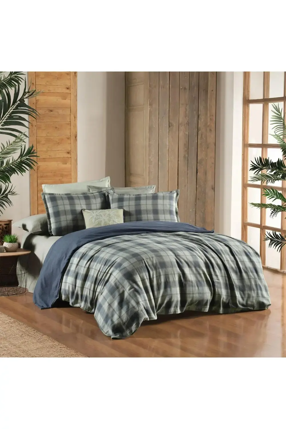 Sarev Kinross Flanel Prime Collection Çift Kişilik Nevresim Takımı Haki