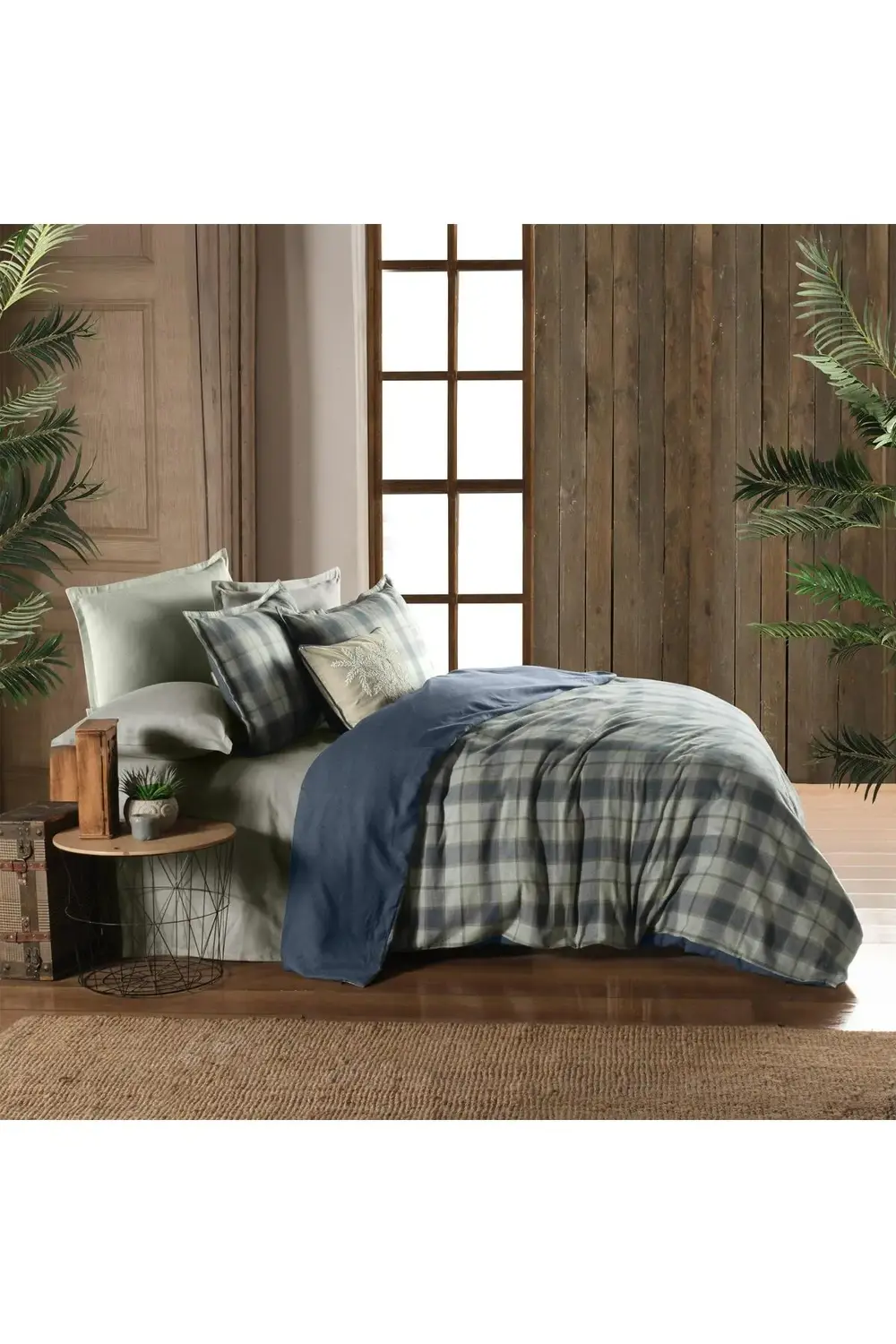 Sarev Kinross Flanel Prime Collection Çift Kişilik Nevresim Takımı Haki