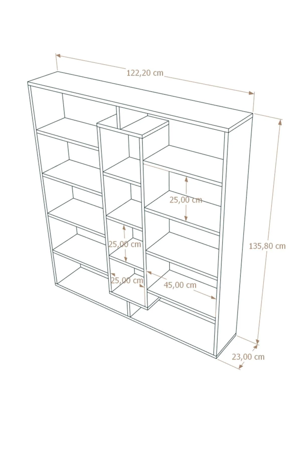 Kiola 14 Bölmeli Dekoratif Açık Tasarım Kitaplık Modern Kitaplık 