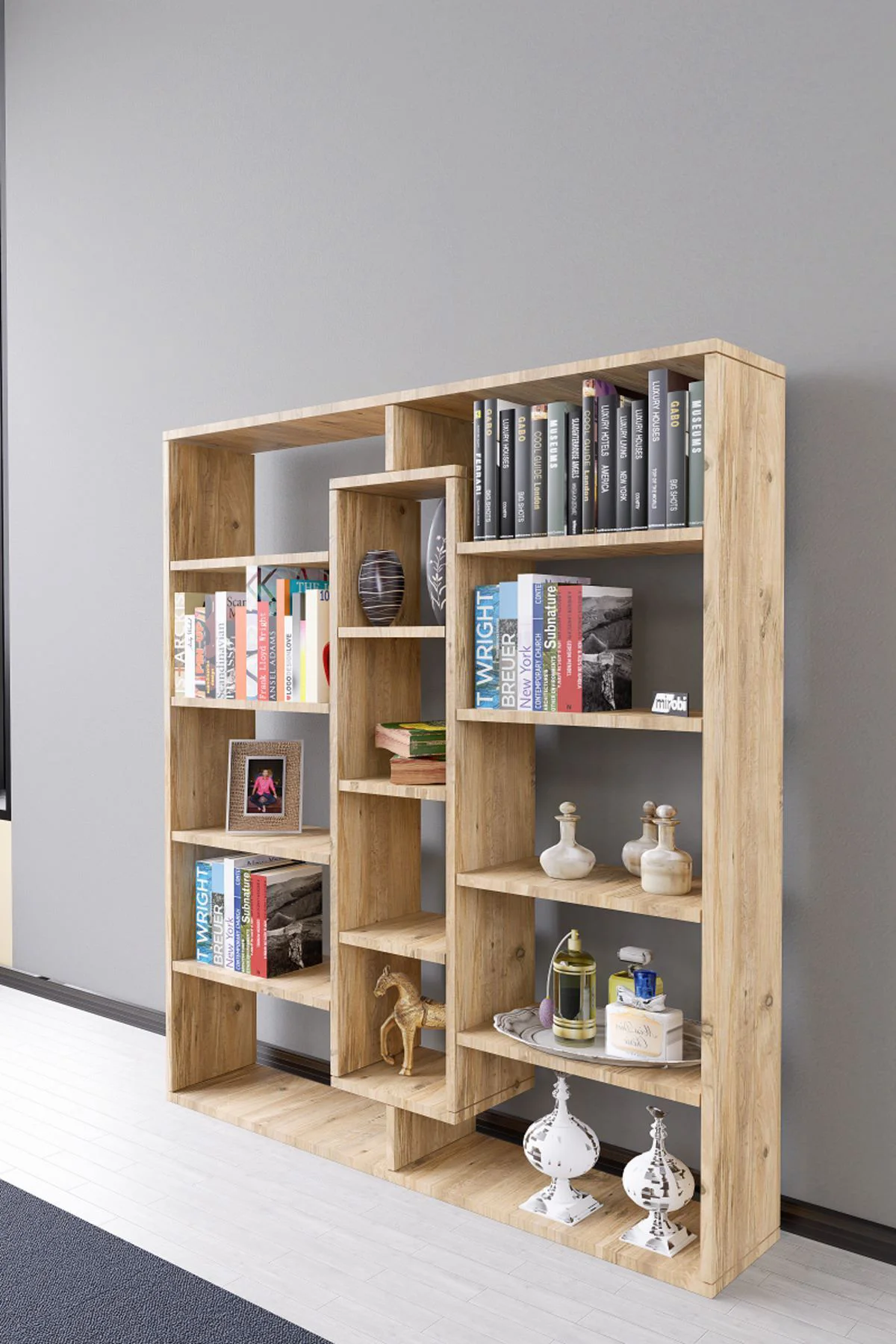 Kiola 14 Bölmeli Dekoratif Açık Tasarım Kitaplık Modern Kitaplık 