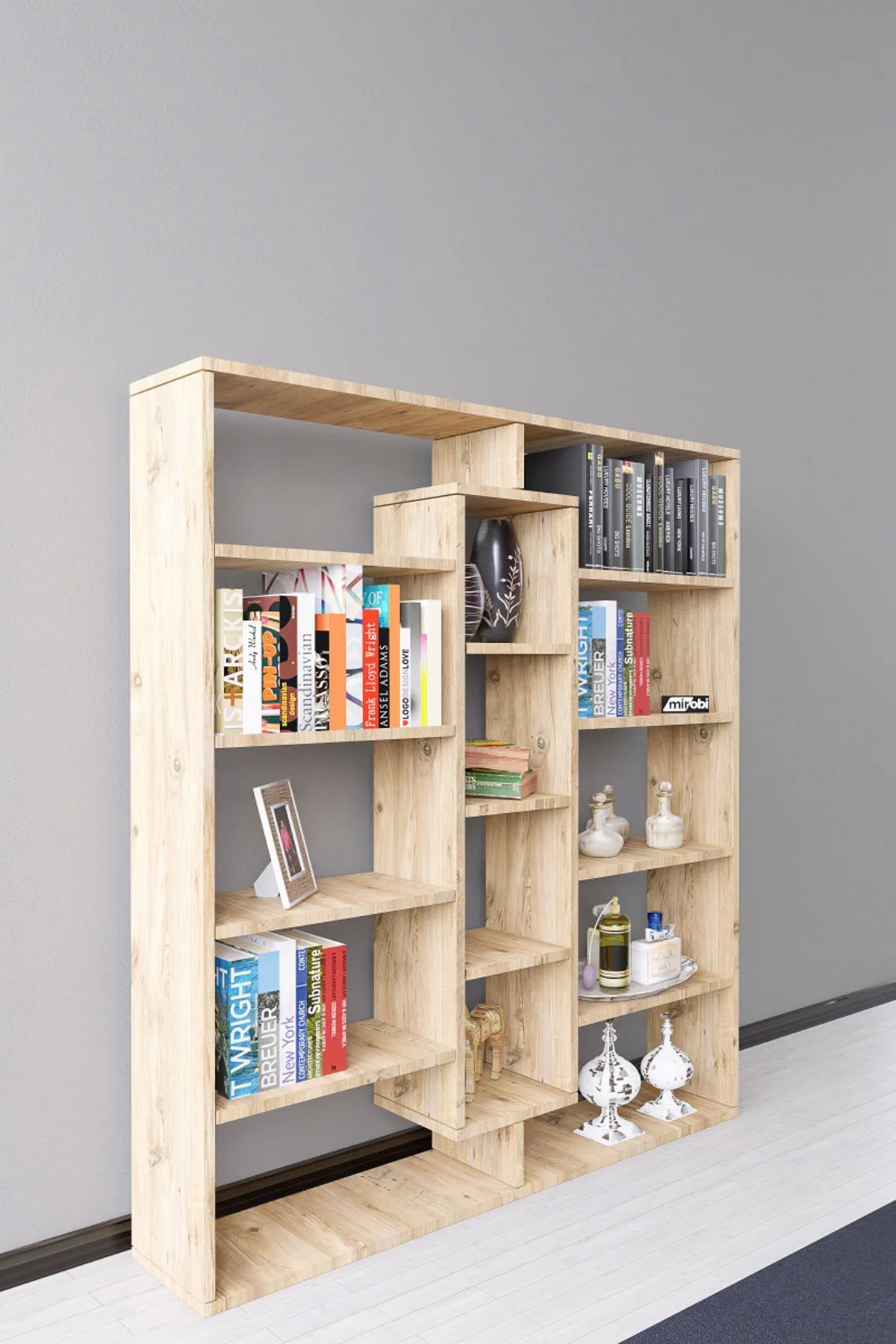Kiola 14 Bölmeli Dekoratif Açık Tasarım Kitaplık Modern Kitaplık 