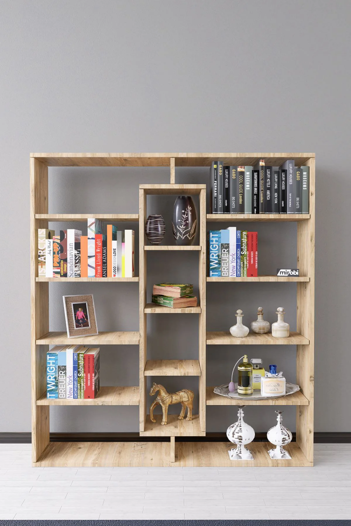 Kiola 14 Bölmeli Dekoratif Açık Tasarım Kitaplık Modern Kitaplık 