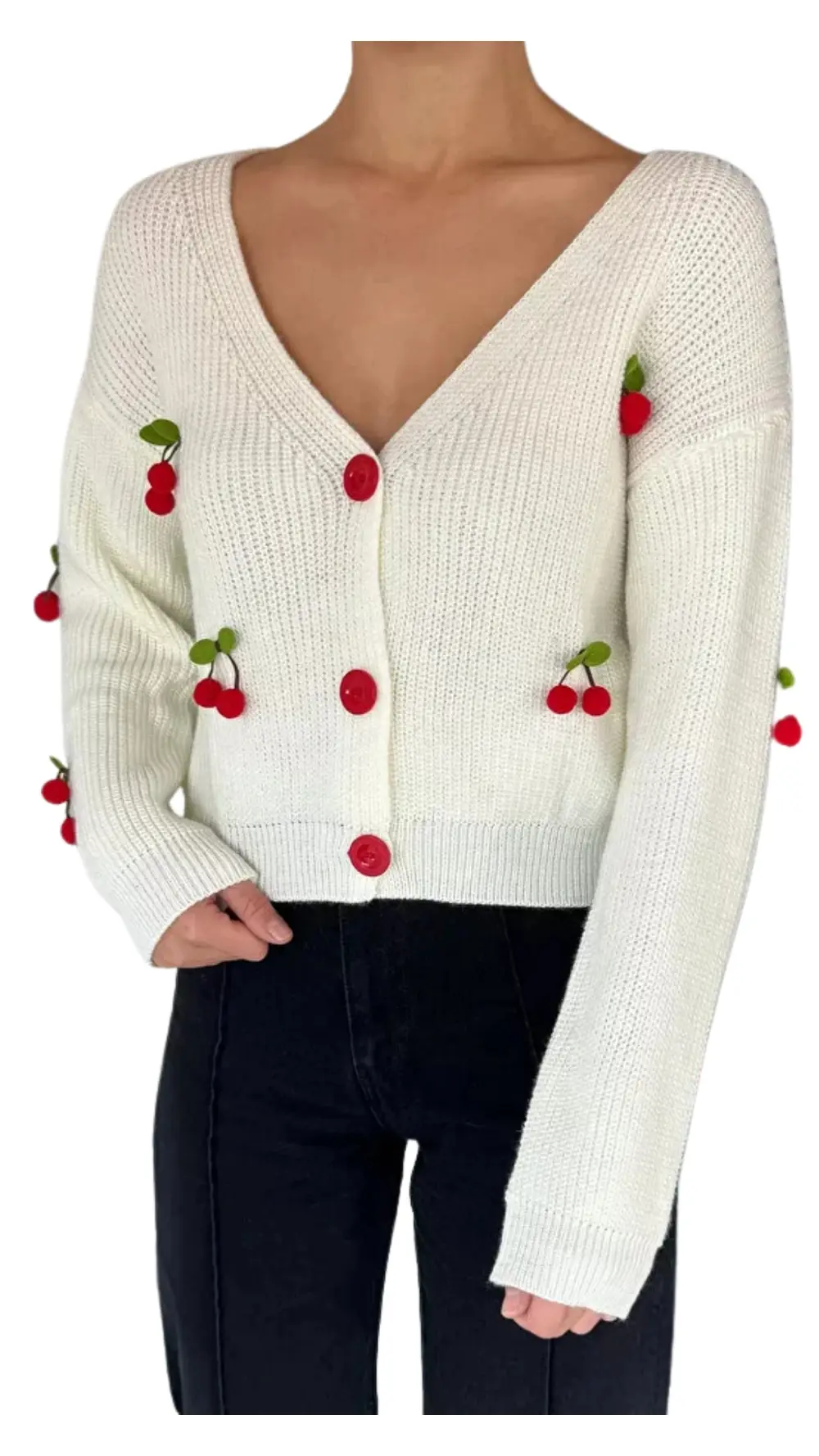 Kiraz Aksesuarlı Kadın Hırka Kiraz Aksesuarlı Kadın Hırka