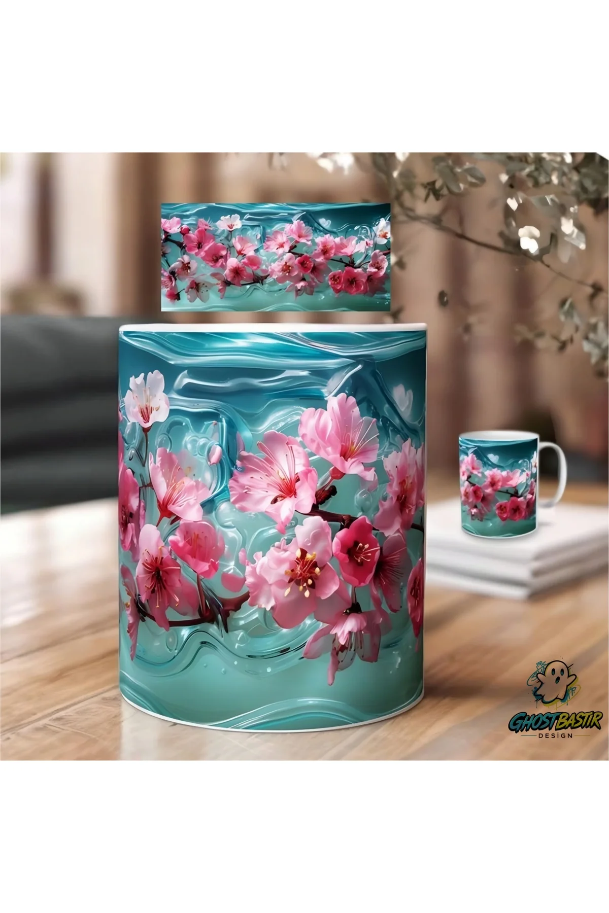 Kiraz Çiçekli Kupa Bardak | Tek Adet K0589