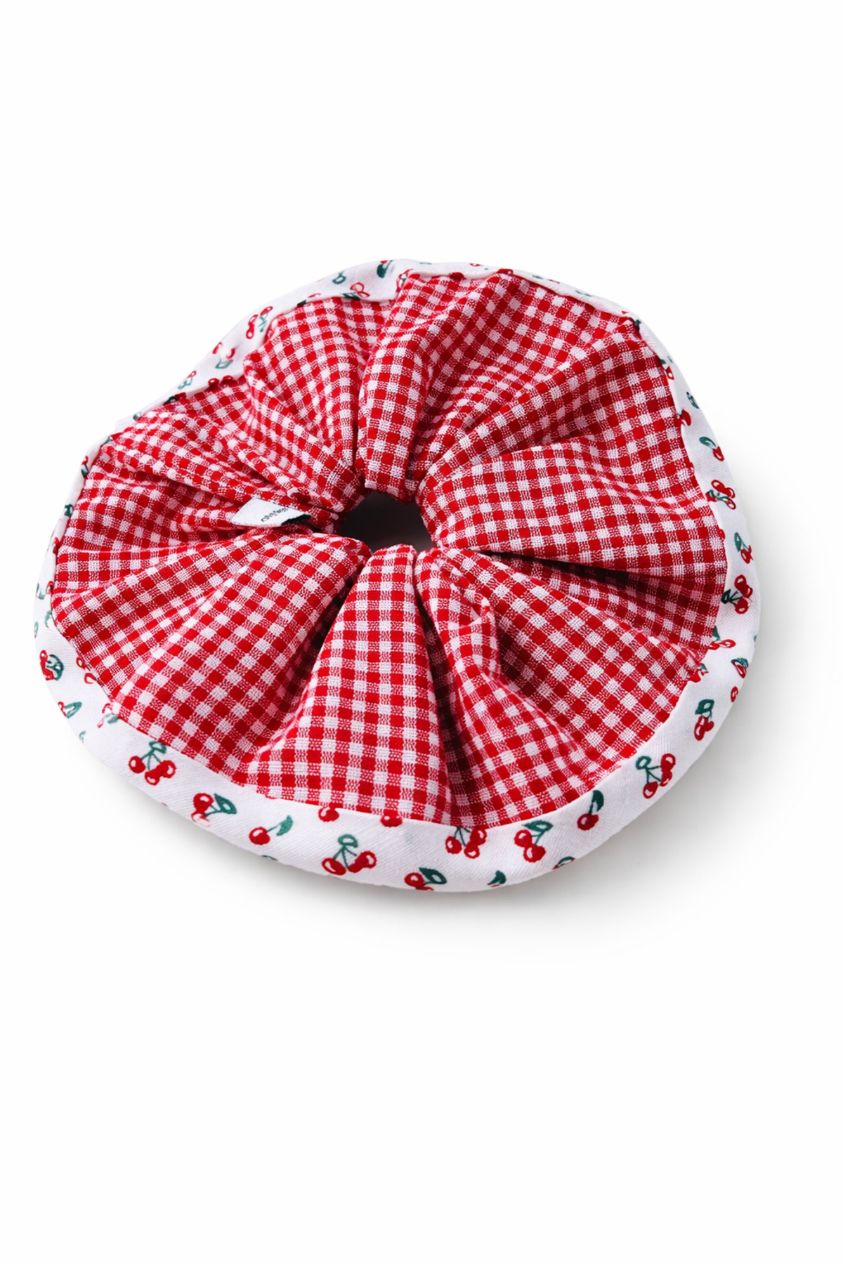 Kiraz Kenarlı Pötikare Kırmızı Scrunchie Lastik Toka