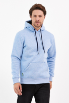 Kırçıllı Buz Mavisi Kanguru Cepli Kapüşonlu Sweatshirt 1205 - KIR