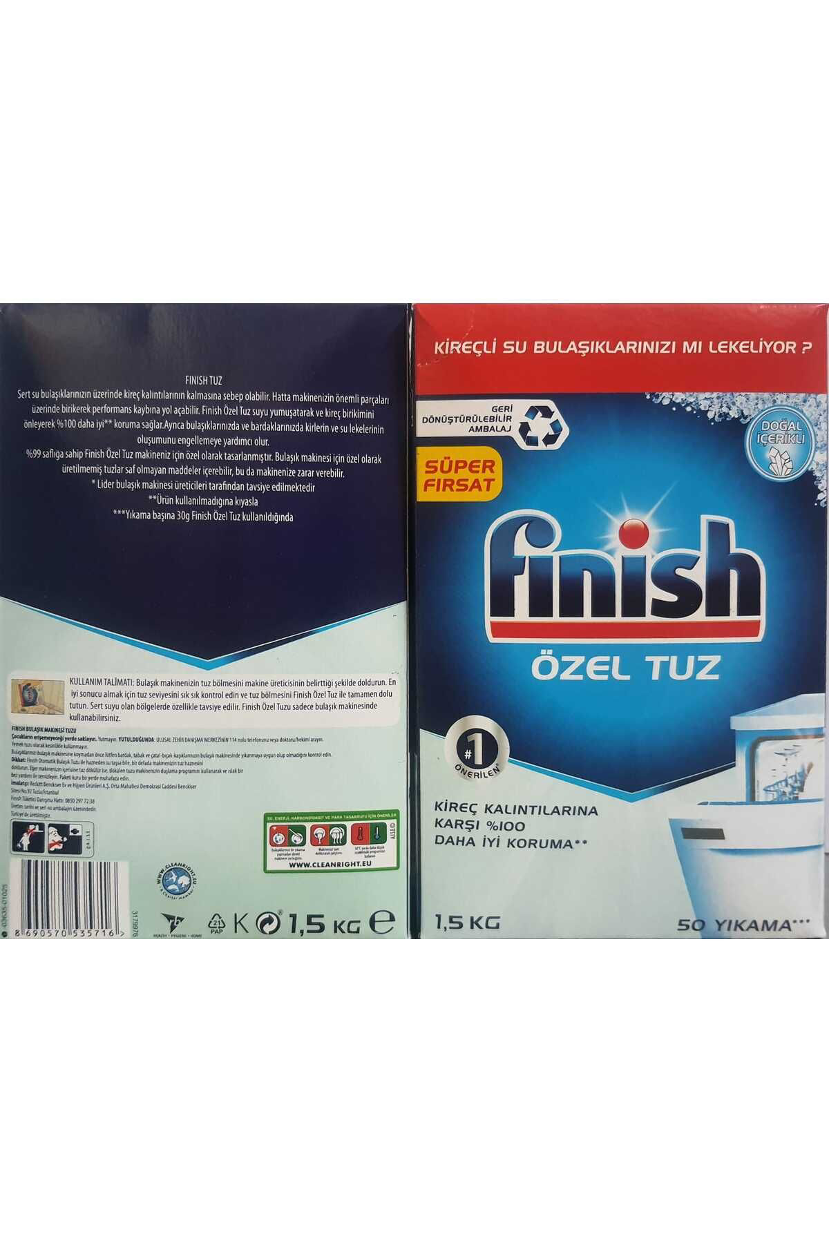 Finish Kireç Kalintilarina Karşi Koruyucu Bulaşik Makinesi Tuzu 3000 G (1.5Kğx2adet)