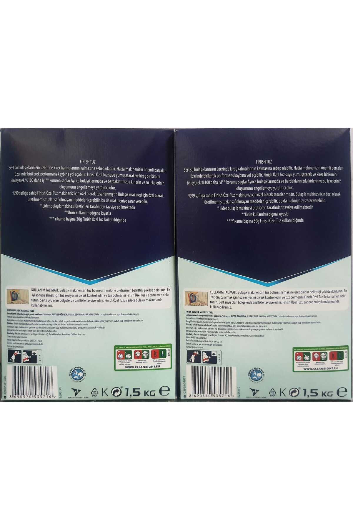 Finish Kireç Kalintilarina Karşi Koruyucu Bulaşik Makinesi Tuzu 3000 G (1.5Kğx2adet)