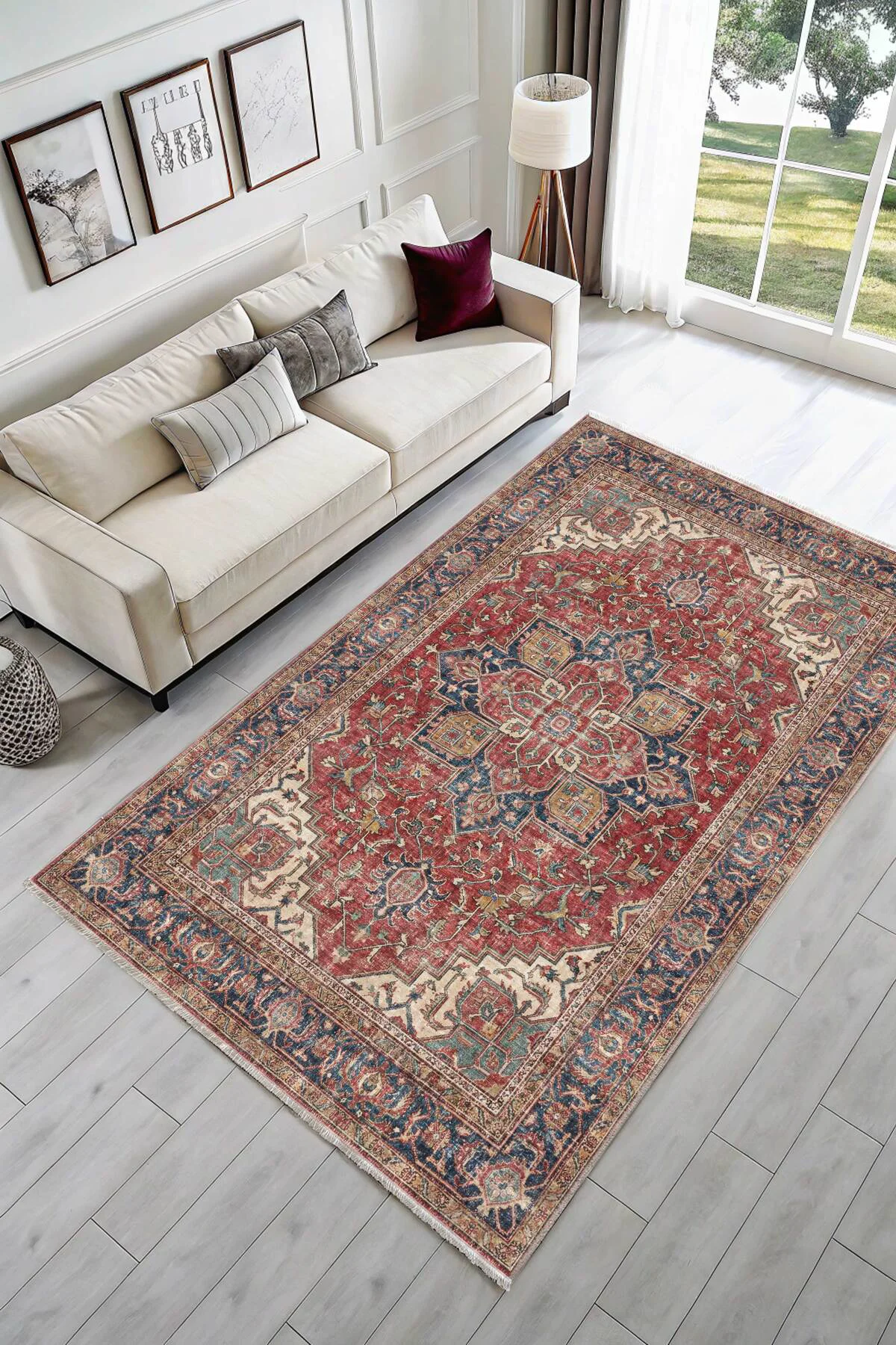 Kiremit Kırmızı Lacivert Boho Eskitme Şönil Halı Kilim Yolluk Kay