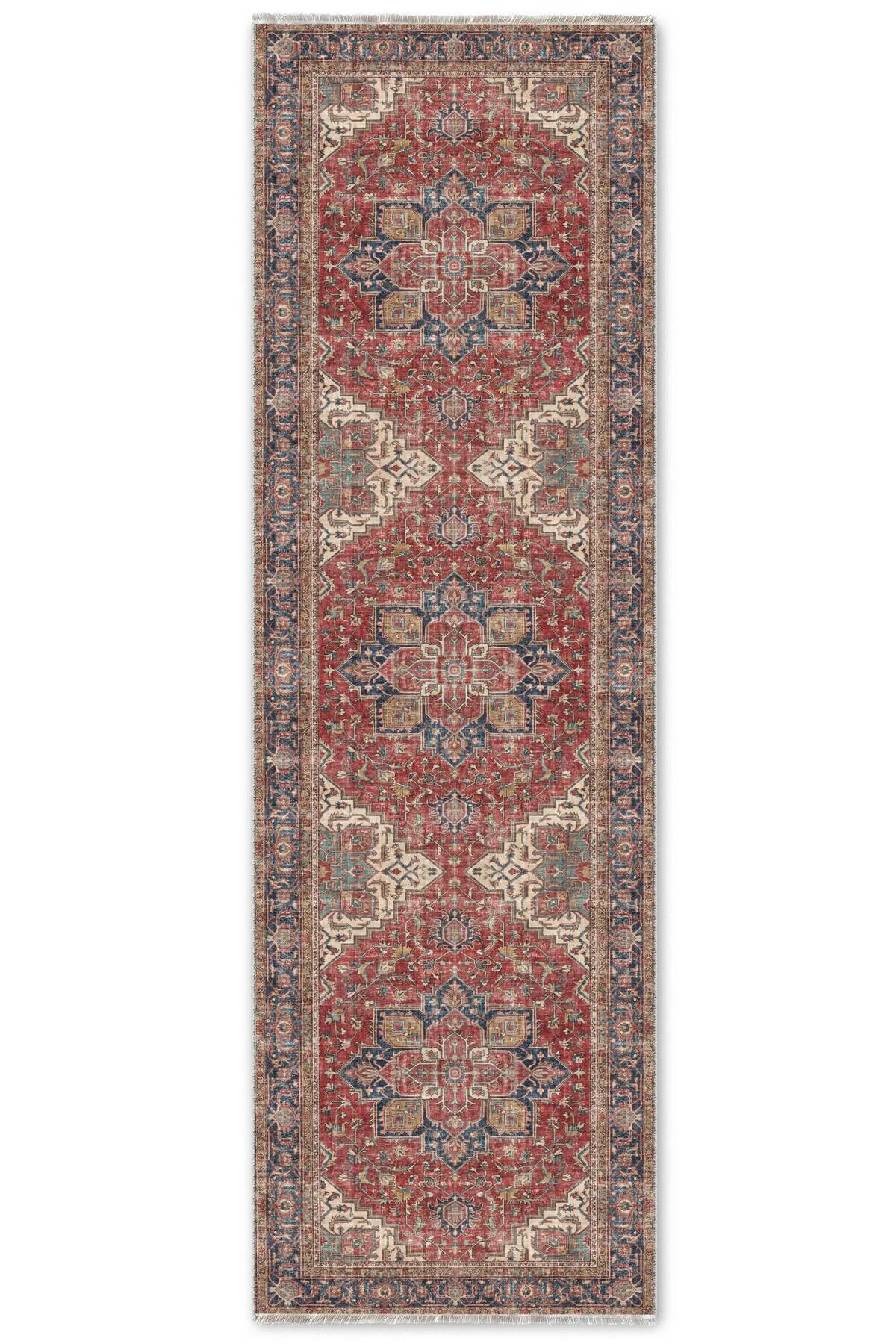 Kiremit Kırmızı Lacivert Boho Eskitme Şönil Halı Kilim Yolluk Kaymaz Salon Mutfak Koridor