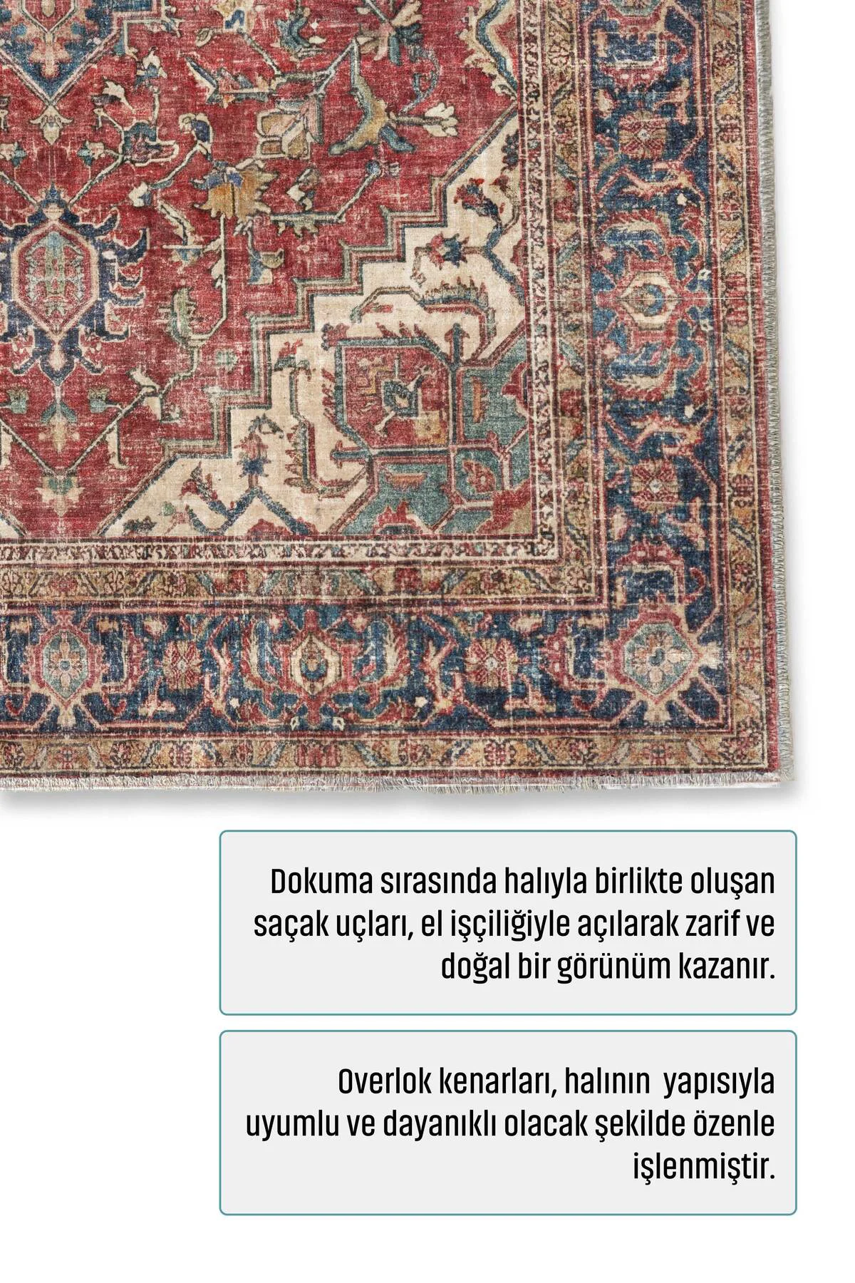 Kiremit Kırmızı Lacivert Boho Eskitme Şönil Halı Kilim Yolluk Kay