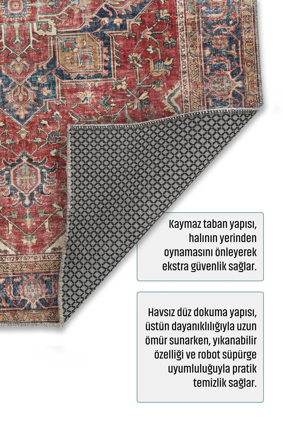 Kiremit Kırmızı Lacivert Boho Eskitme Şönil Halı Kilim Yolluk Kay