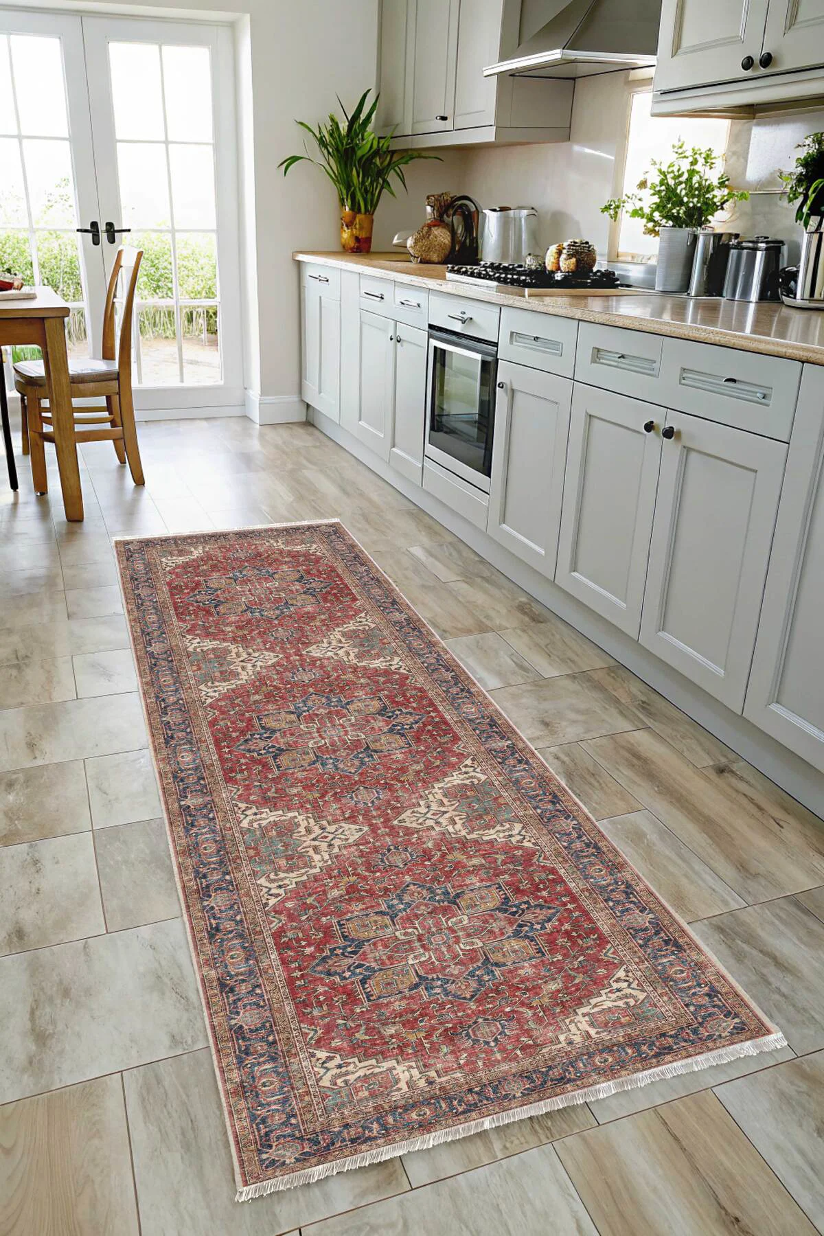 Kiremit Kırmızı Lacivert Boho Eskitme Şönil Halı Kilim Yolluk Kay