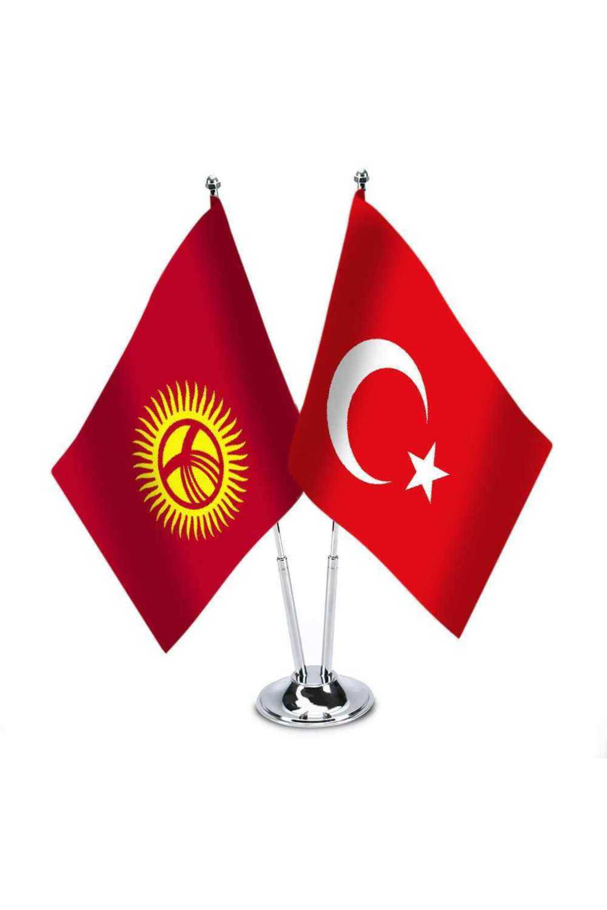 Kırgızistan - Türkiye - İkili Saten Masa Bayrağı