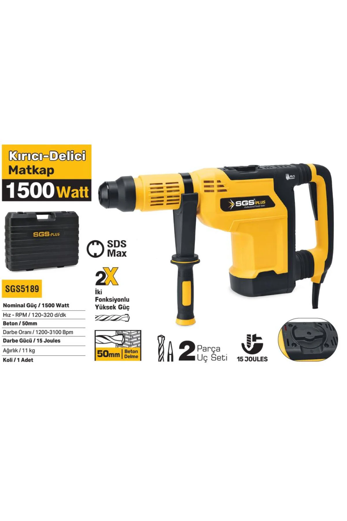 Kırıcı-Delici Matkap 1500w 50mm 11kg 15 Joules