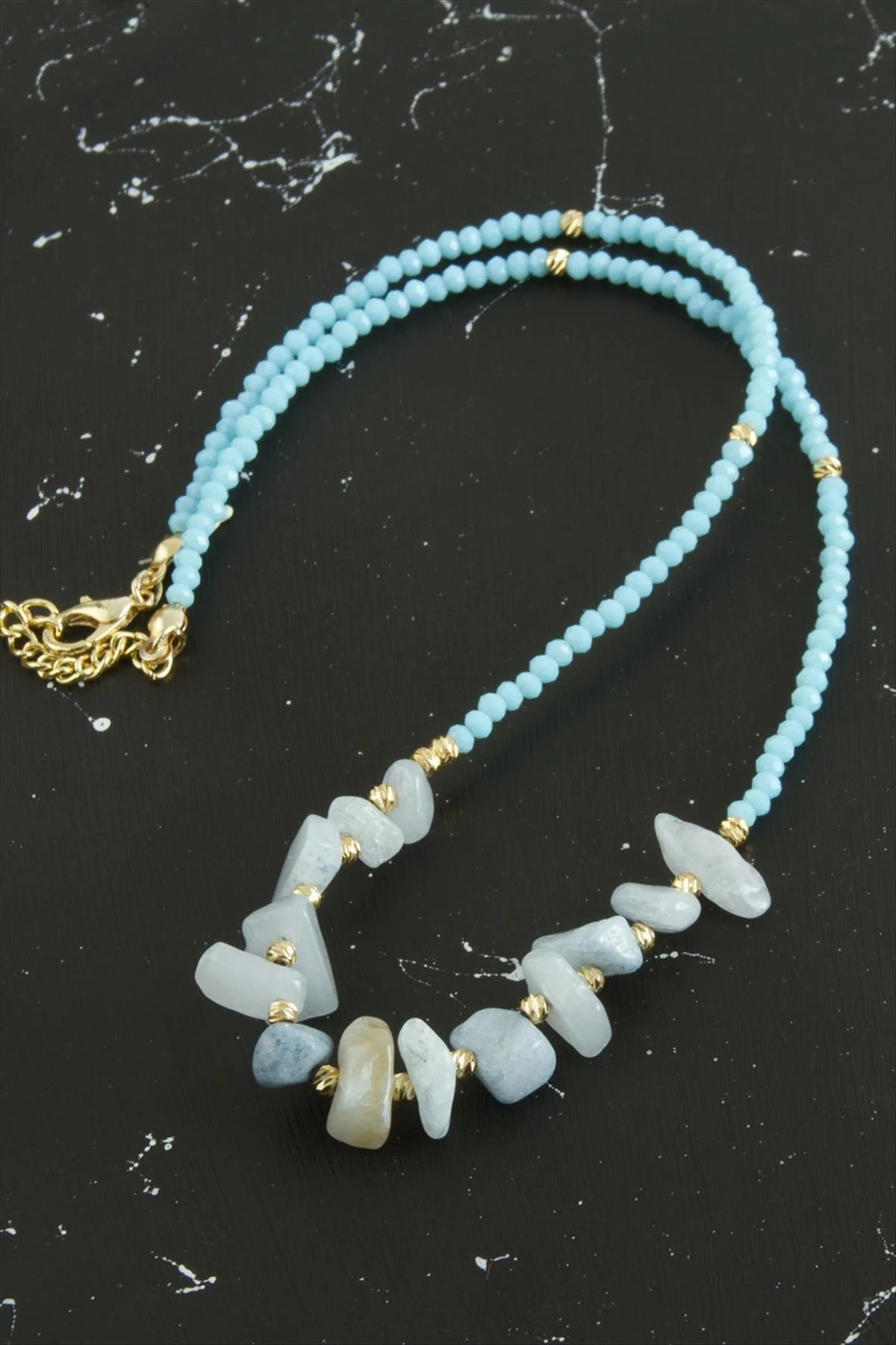 Kırık Doğaltaşlı Turkuaz Kristal Kolye