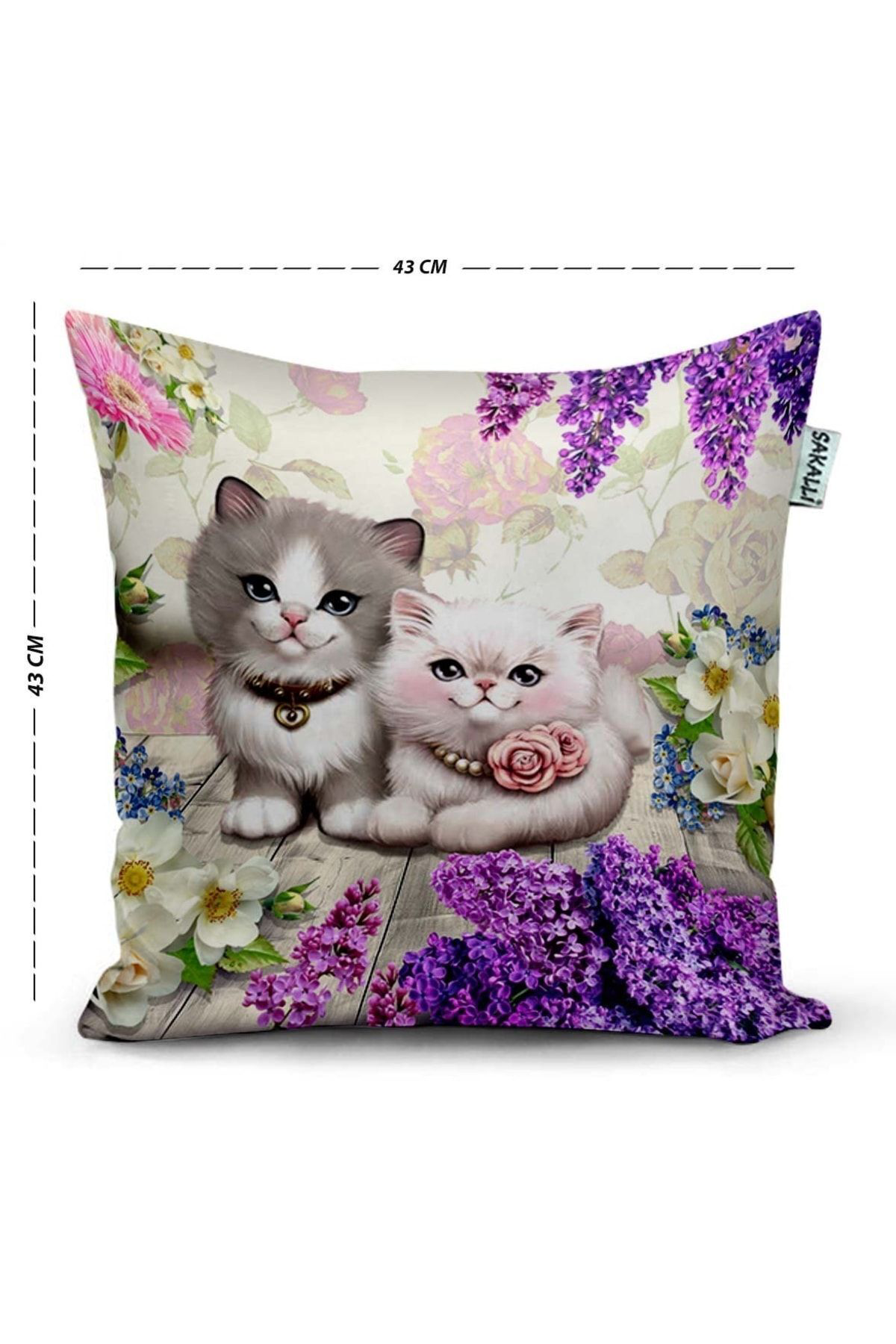 Sakallı Kırlent Sevimli Kediler 3D Baskılı Kırlent Kılıfı