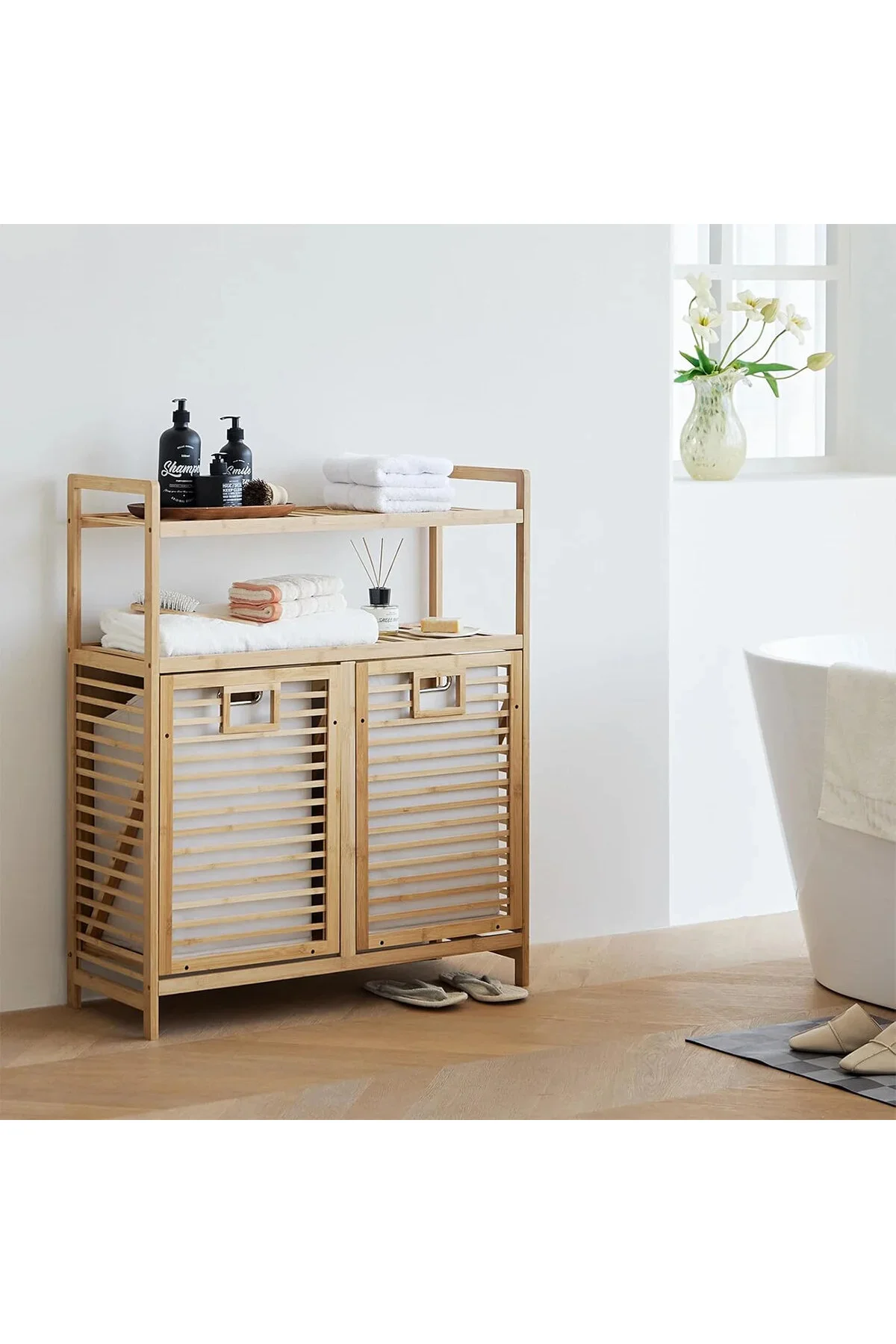 Kirli 2 Kat Organizer Raflı - 2 Bölmeli Önden Çek Aç Kalın Ahşap Bambu Kirli Çamaşır Sepeti 80X33X87 Kirli 2 Kat Organizer Raflı - 2 Bölmeli Önden Çek Aç Kalın Ahşap Bambu Kirli Çamaşır Sepeti 80X33X87