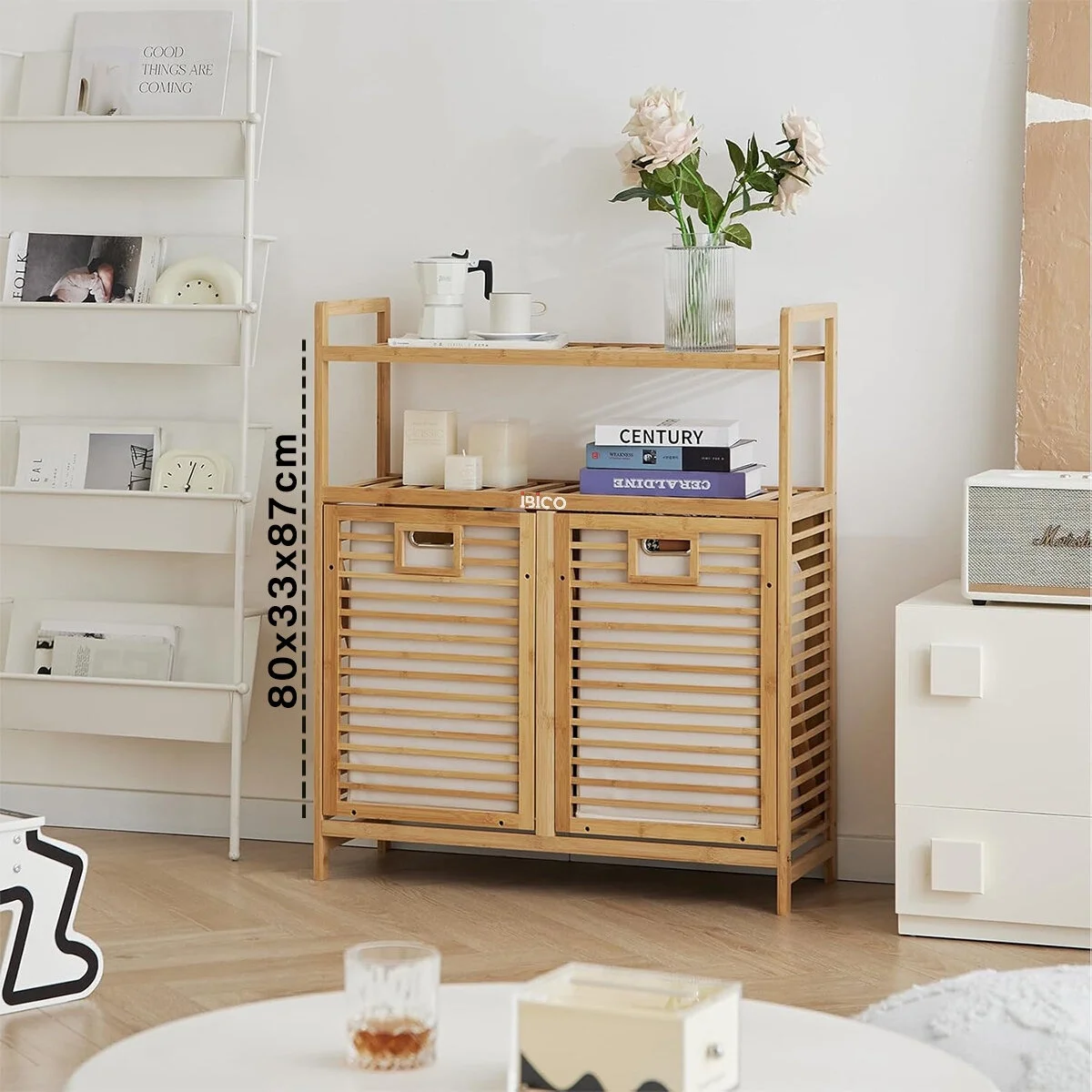 Kirli 2 Kat Organizer Raflı - 2 Bölmeli Önden Çek Aç Kalın Ahşap Bambu Kirli Çamaşır Sepeti 80x33x87cm Bx40 Fiyatı, Yorumları ve Özellikleri